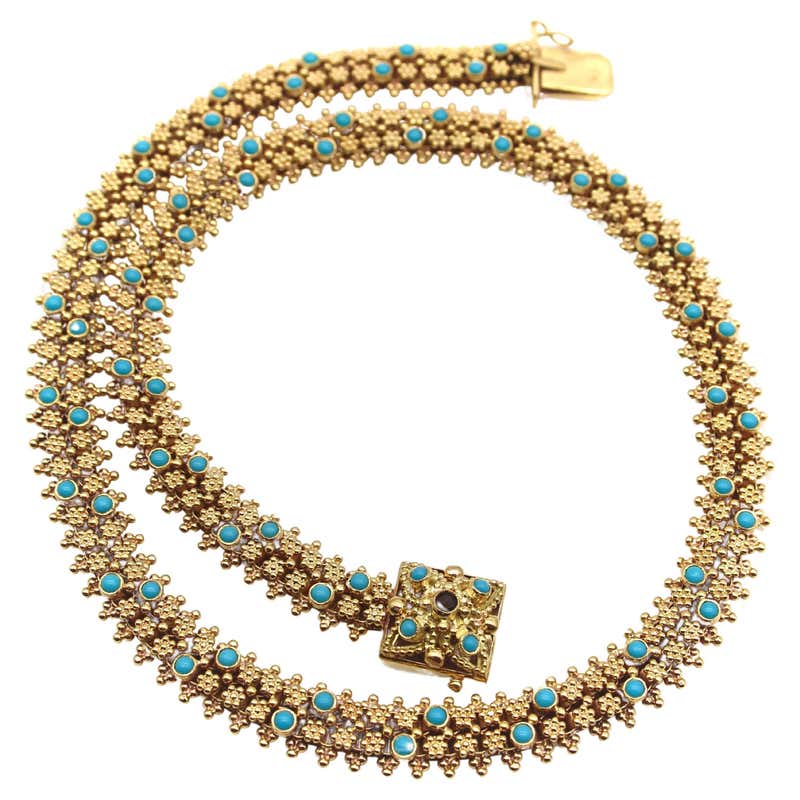 TRIFARI Alfred Philippe signed vintage gold tone turquoise crystals ...