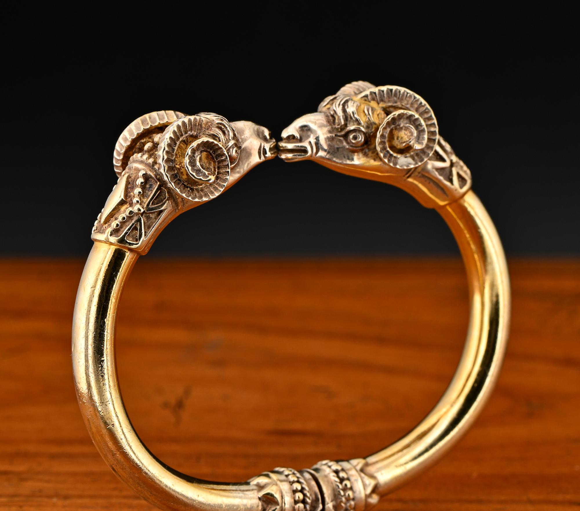 Etruscan Revival Rams Head 18 Kt Bangle For Sale 6