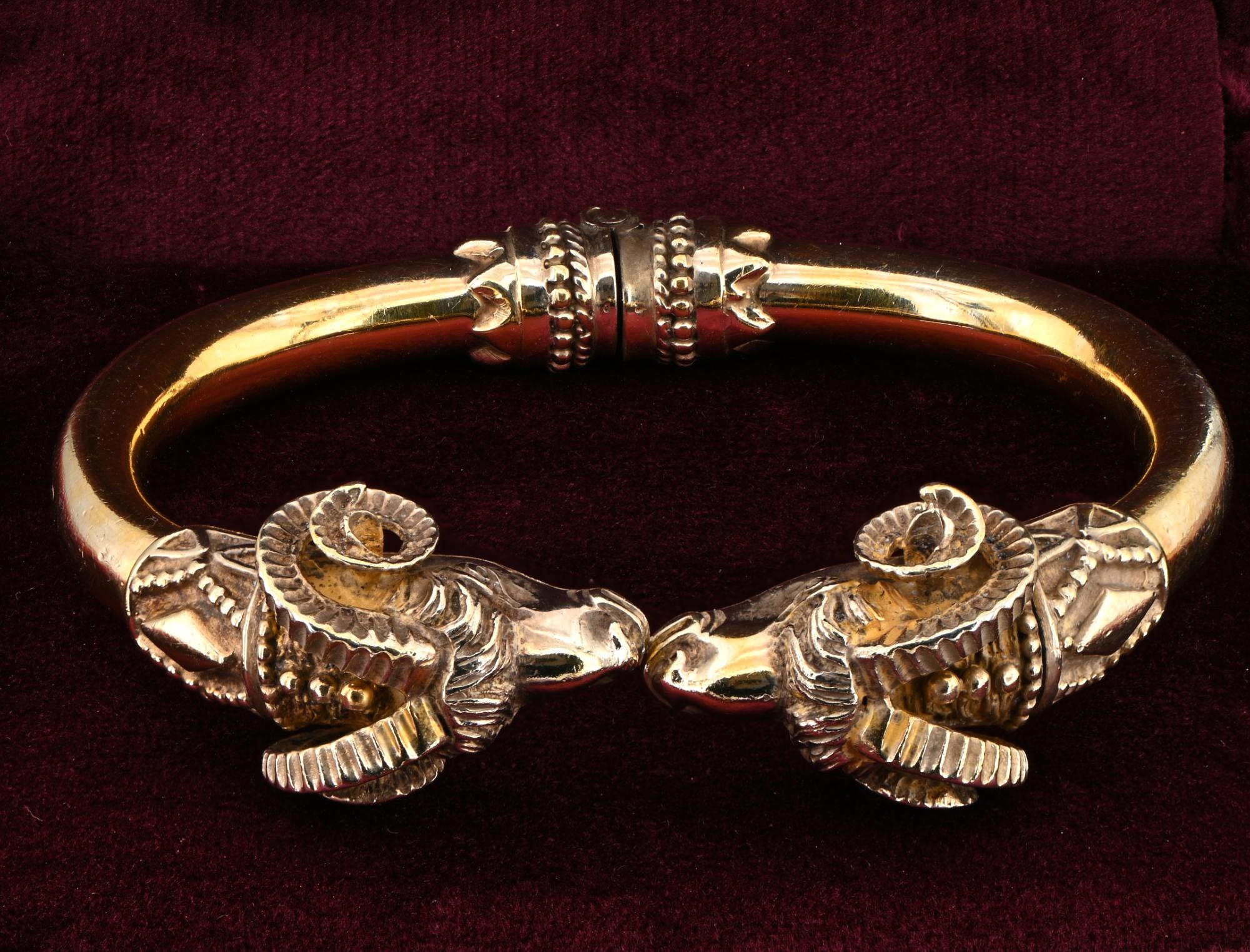 Etruscan Revival Rams Head 18 Kt Bangle For Sale 1