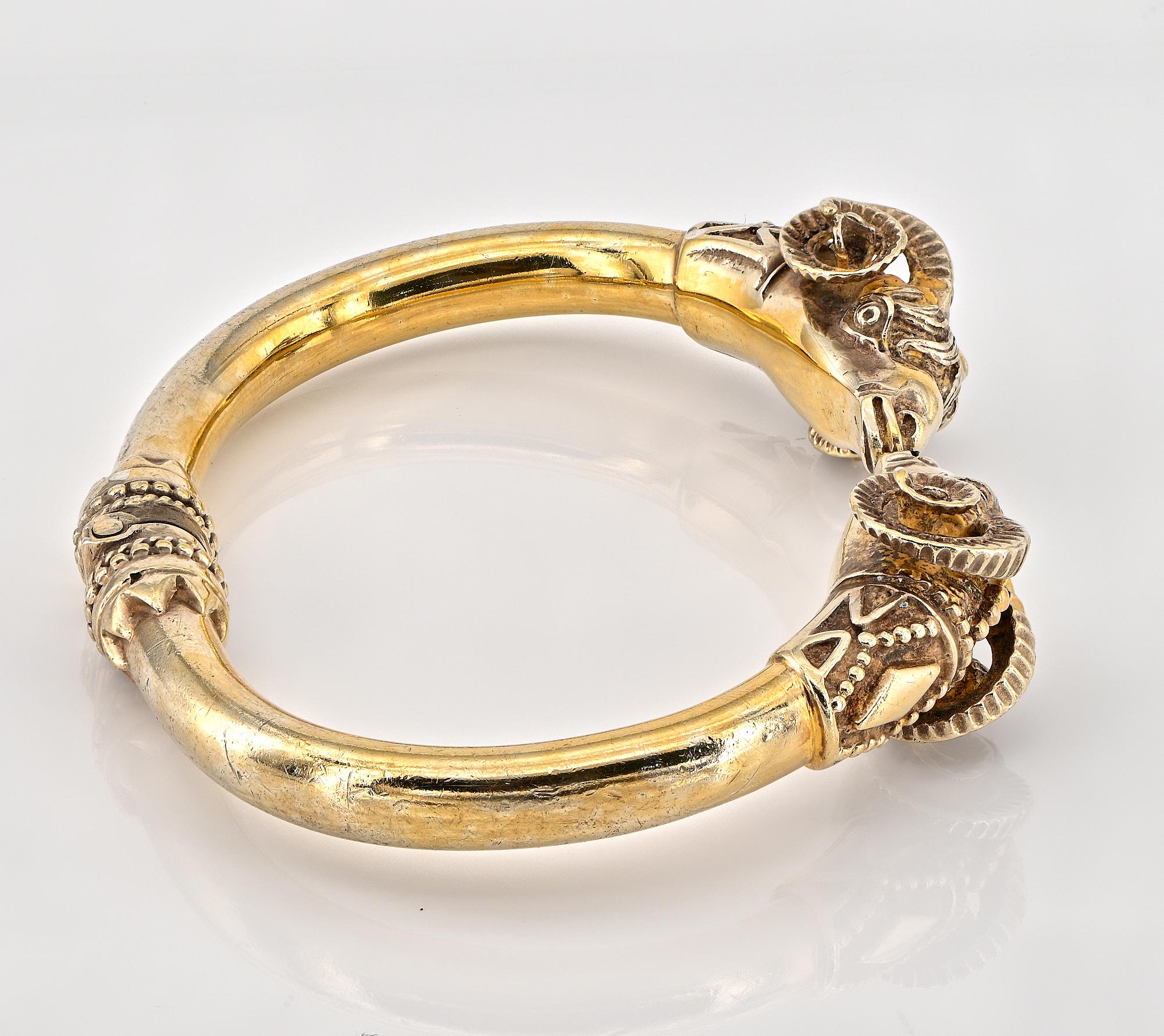 Etruscan Revival Rams Head 18 Kt Bangle For Sale 3
