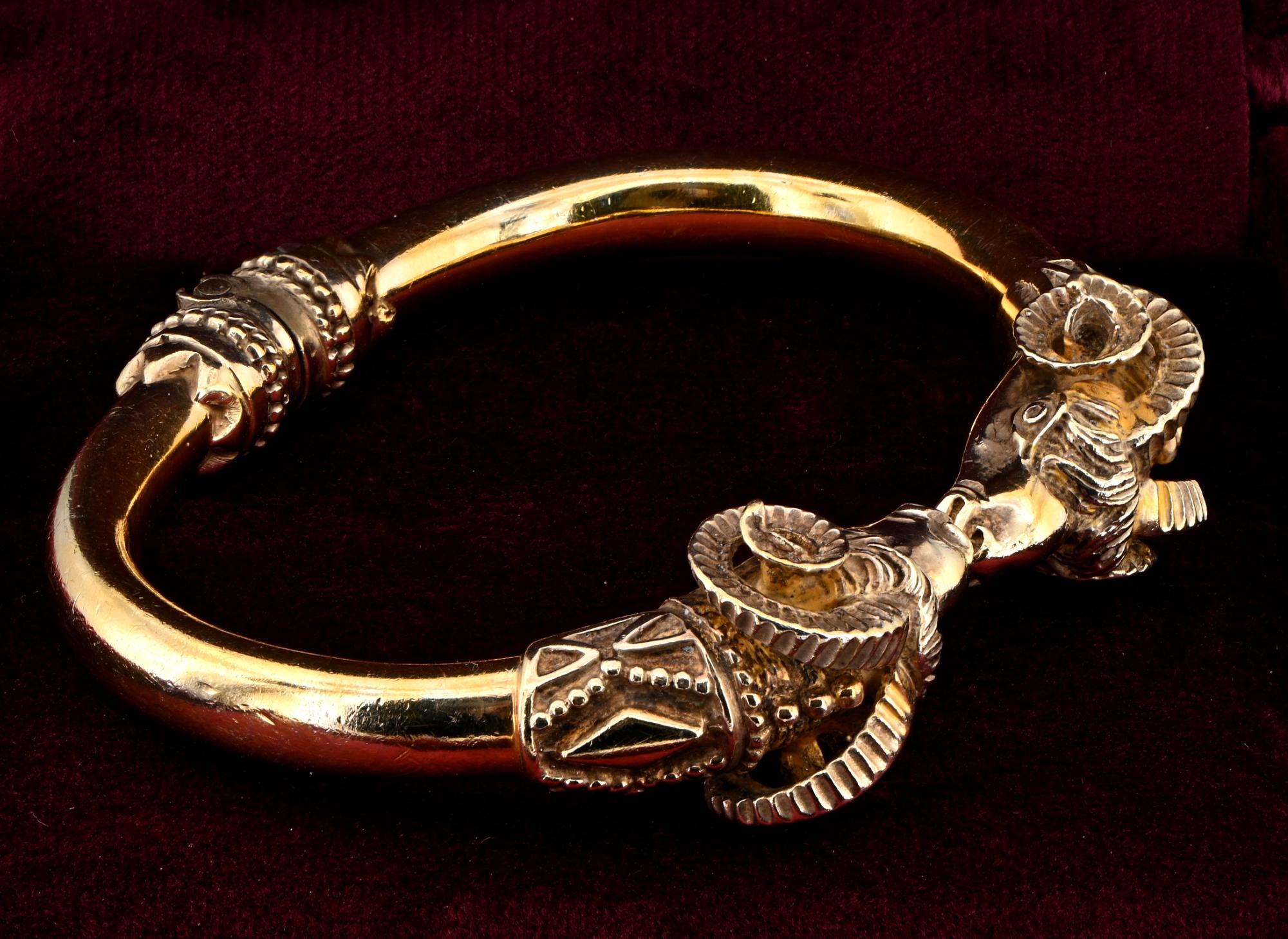 Etruscan Revival Rams Head 18 Kt Bangle For Sale 1