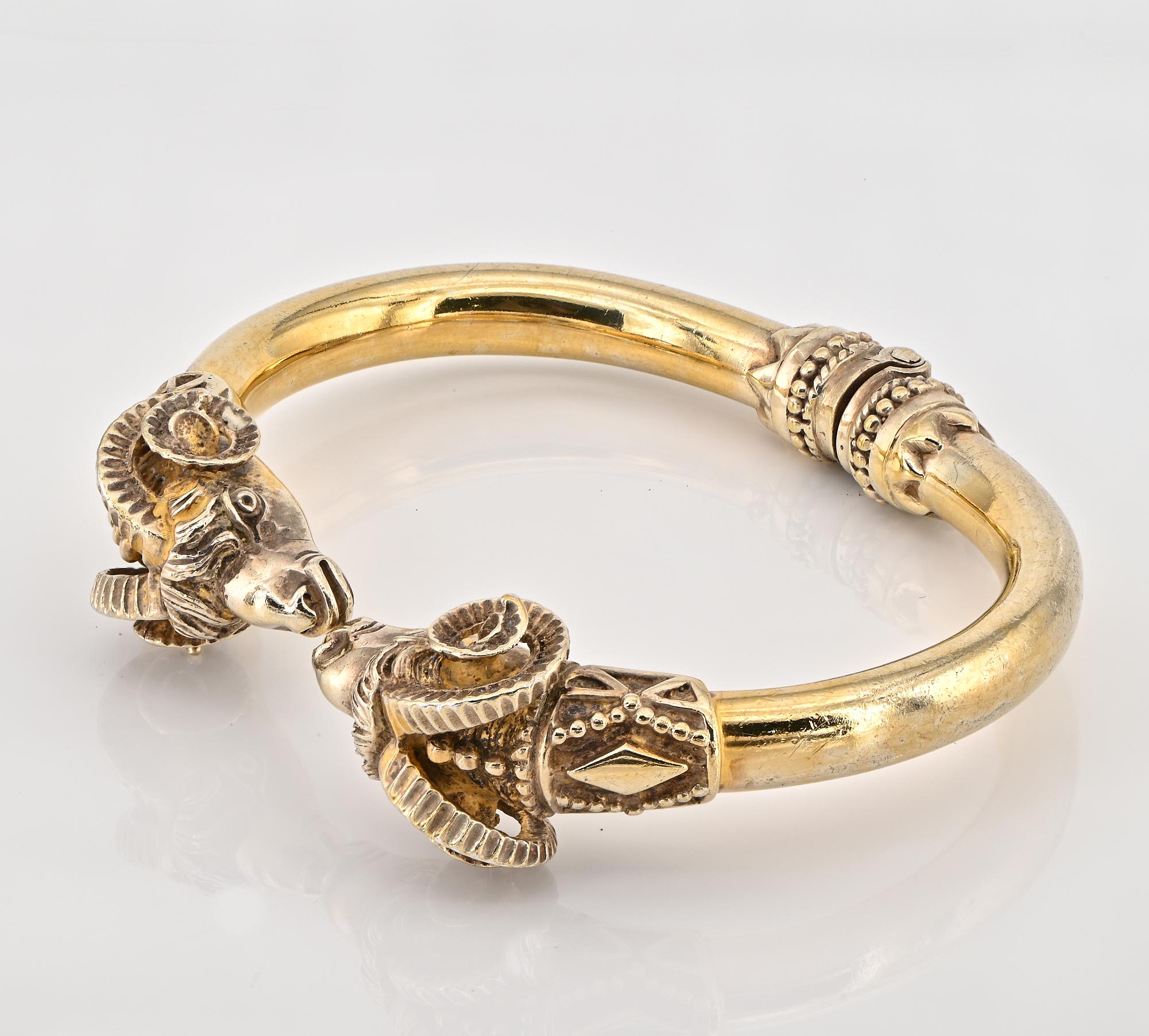 Etruscan Revival Rams Head 18 Kt Bangle For Sale 5