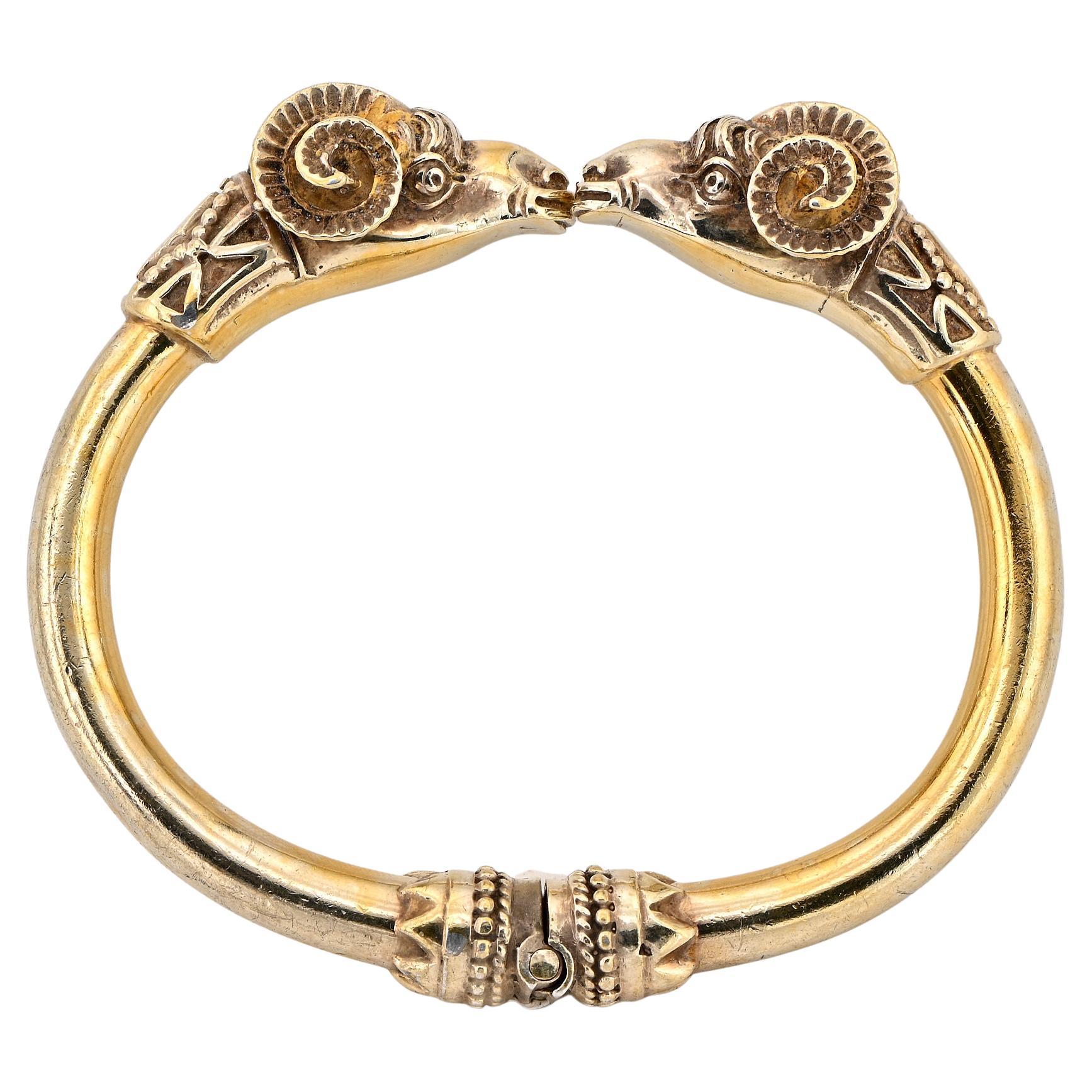 Etruscan Revival Rams Head 18 Kt Bangle