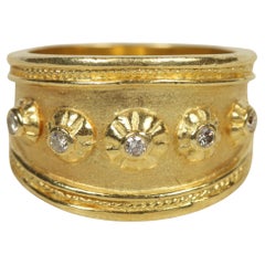 Bague néo-étrusque - or jaune 18 carats, 5 diamants ronds naturels