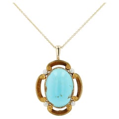 Etruscan Revival Robin's Egg Blue Turquoise and Pearl Necklace