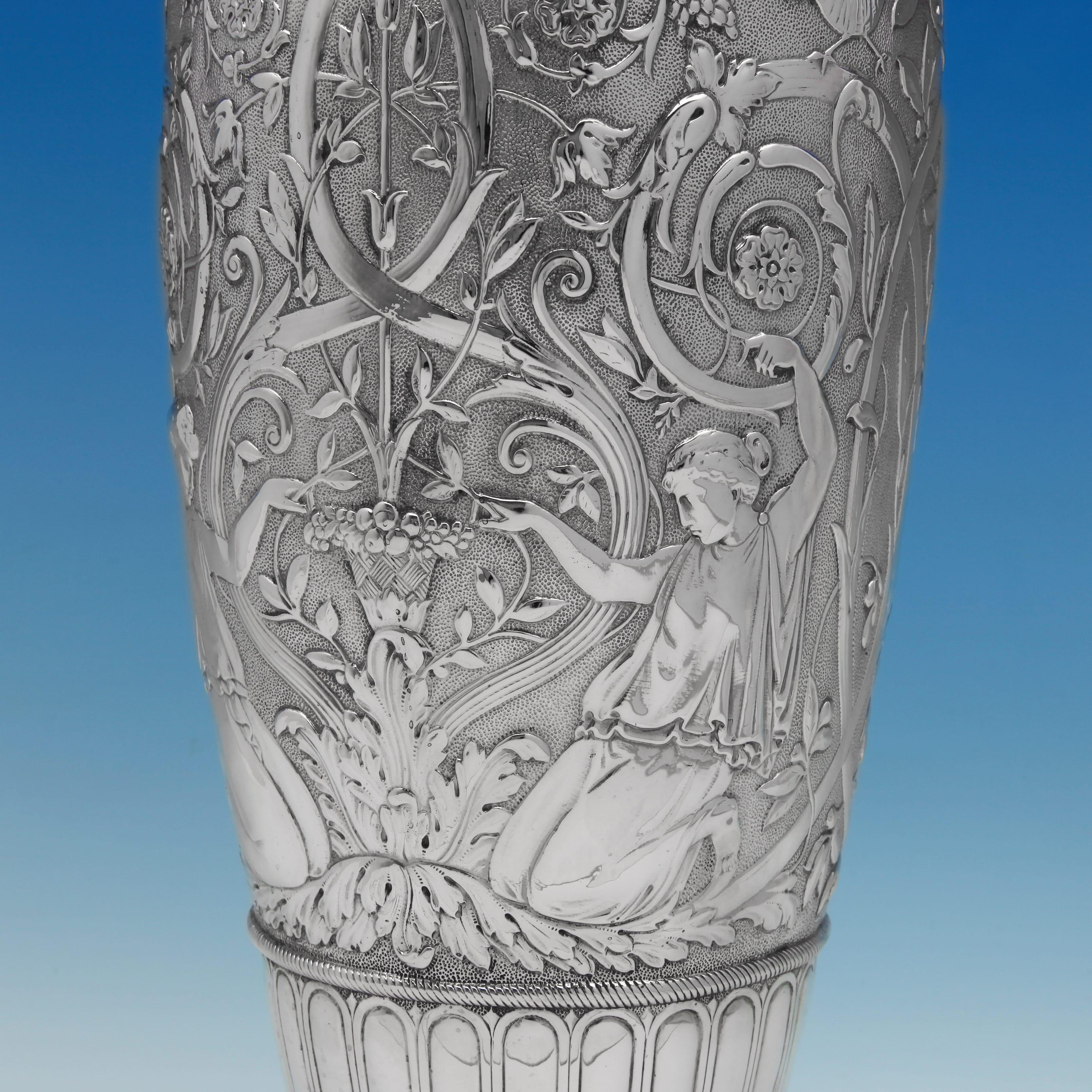 Neoclassical Revival Etruscan Revival Sterling Silver Vase, S. Smith & Son, London, 1880 For Sale