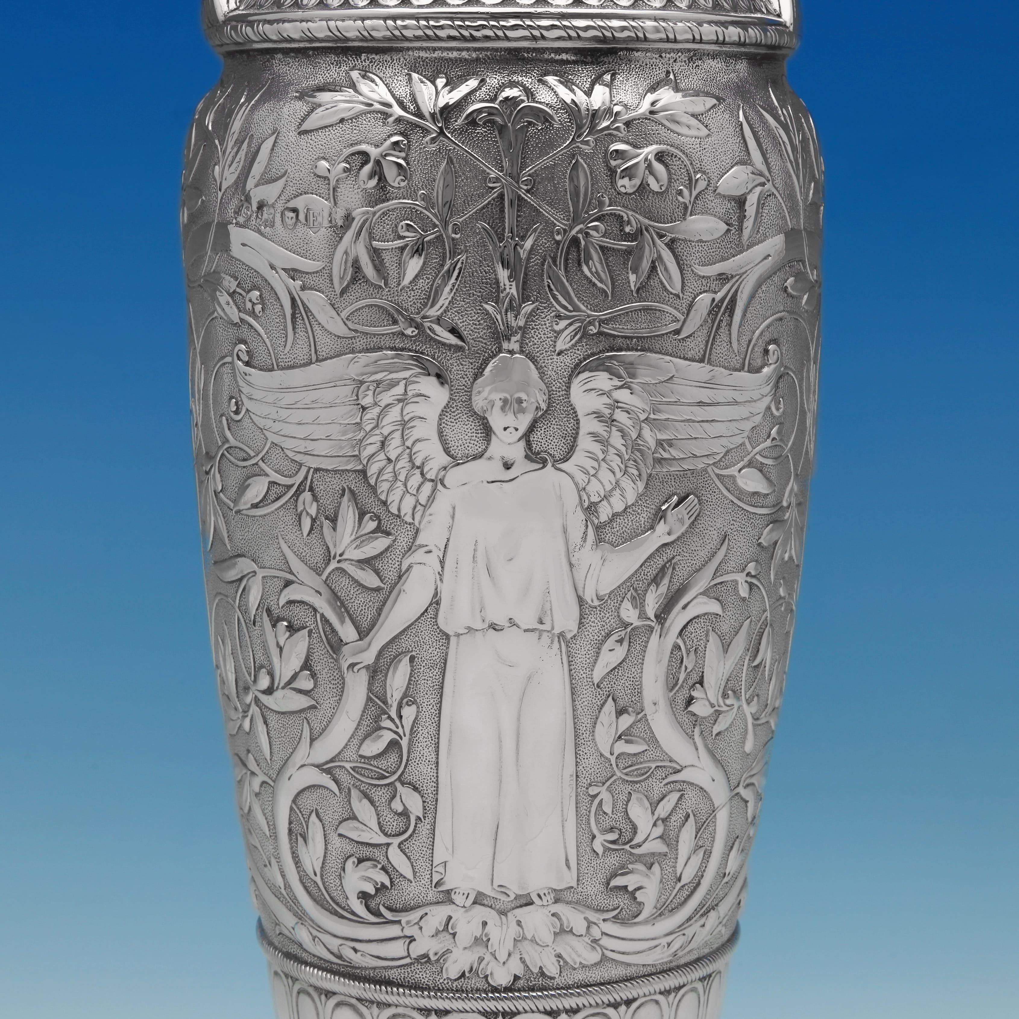 English Etruscan Revival Sterling Silver Vase, S. Smith & Son, London, 1880 For Sale
