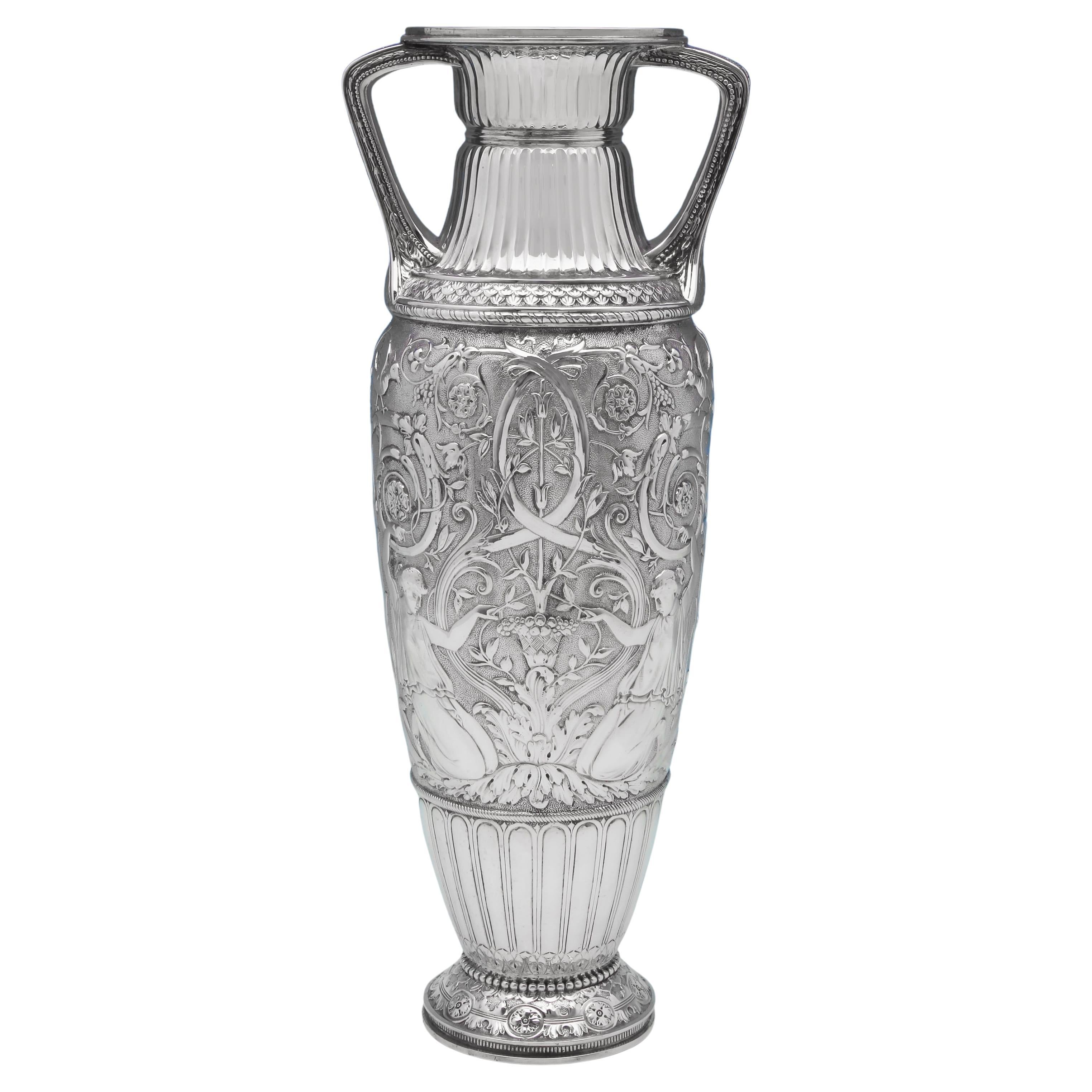 Etruscan Revival Sterling Silver Vase, S. Smith & Son, London, 1880 For Sale