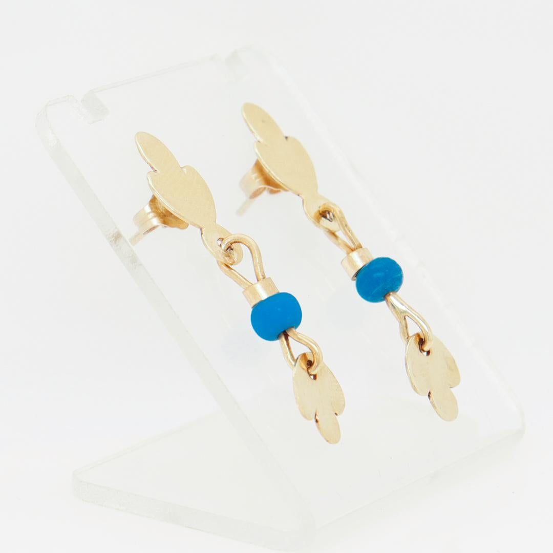 14k Gold- und Glasperlen-Tropfen-Ohrringe im etruskischen Revival-Stil von Resia Schor im Zustand „Gut“ im Angebot in Philadelphia, PA