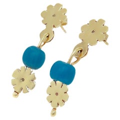 Boucles d'oreilles en goutte de style néo-étrusque en or 14 carats et perles de verre par Resia Schor