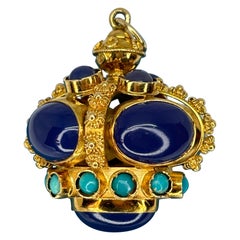 Orologio da polso/pendente in stile Etrusco 18k con calcedonio blu e turchese