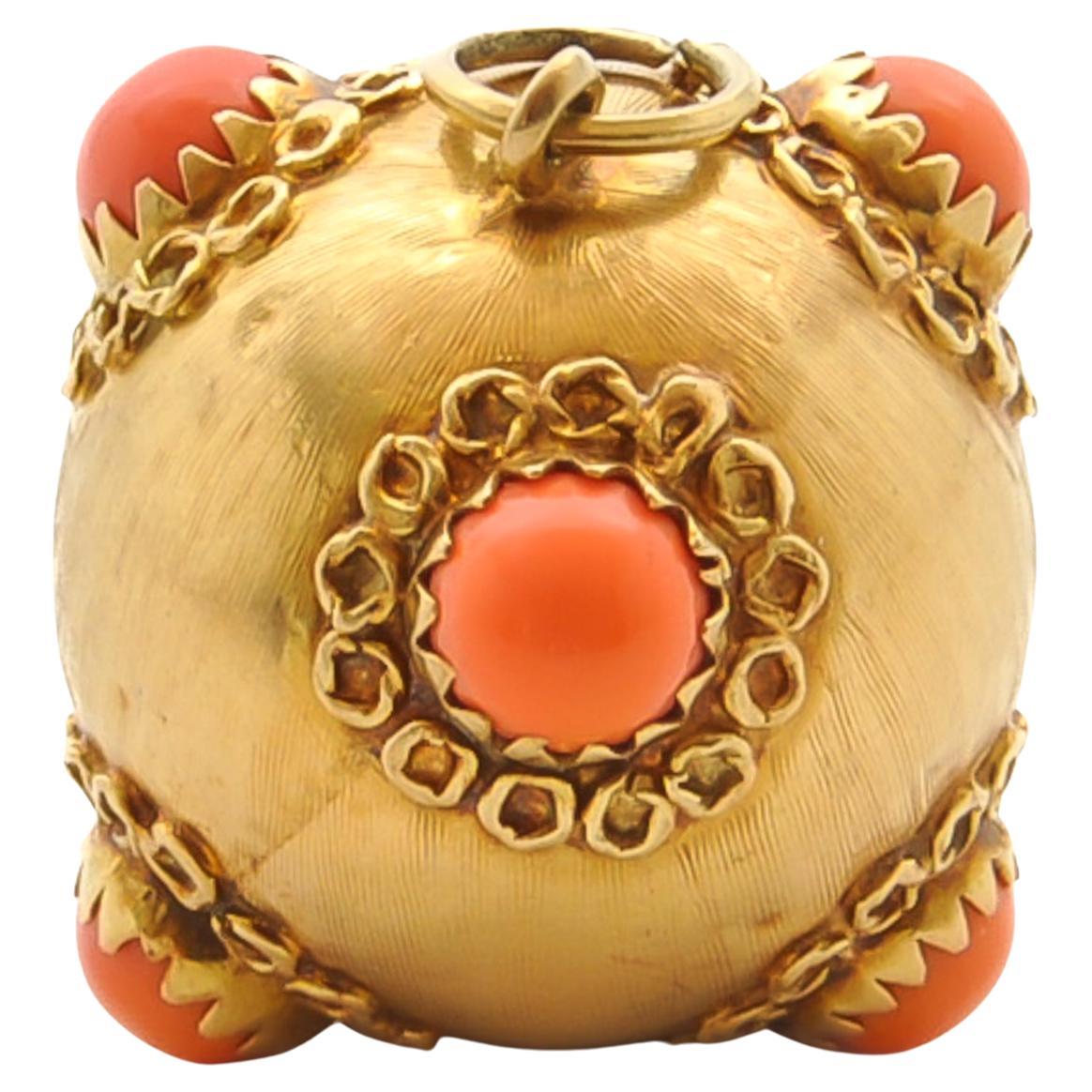 Colgante Sputnik Vintage Renacimiento Veneciano Oro 18K y Coral