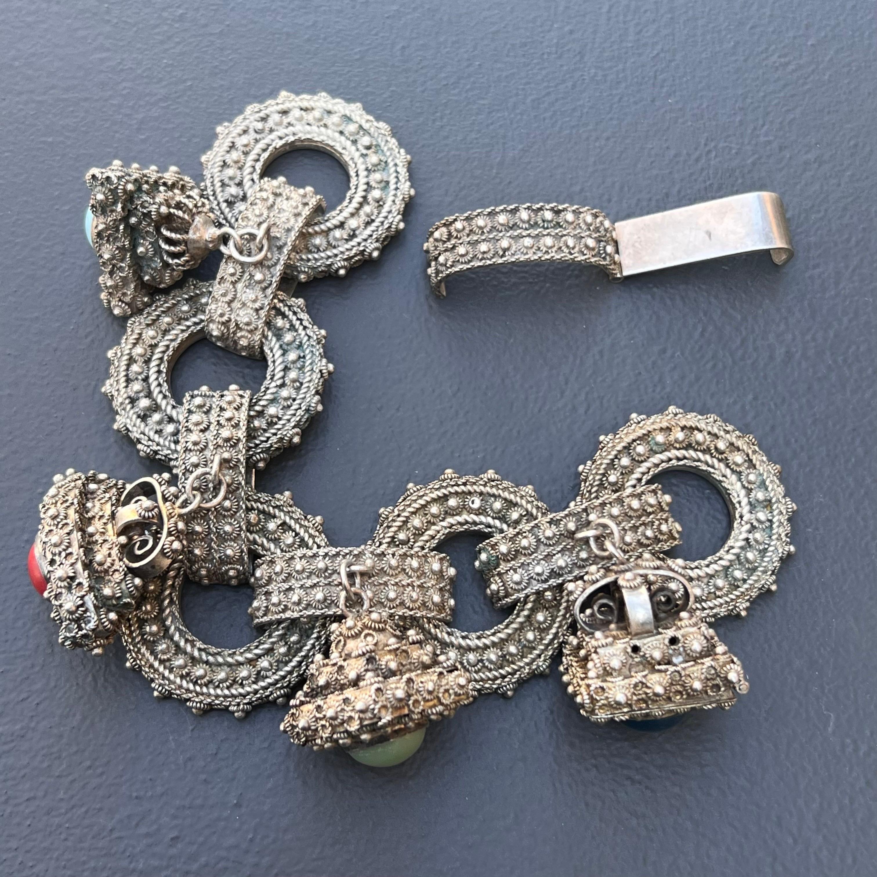 Etruscan Revival Vintage Papa George Fob Charms Locket Bracelet Silver For Sale 5