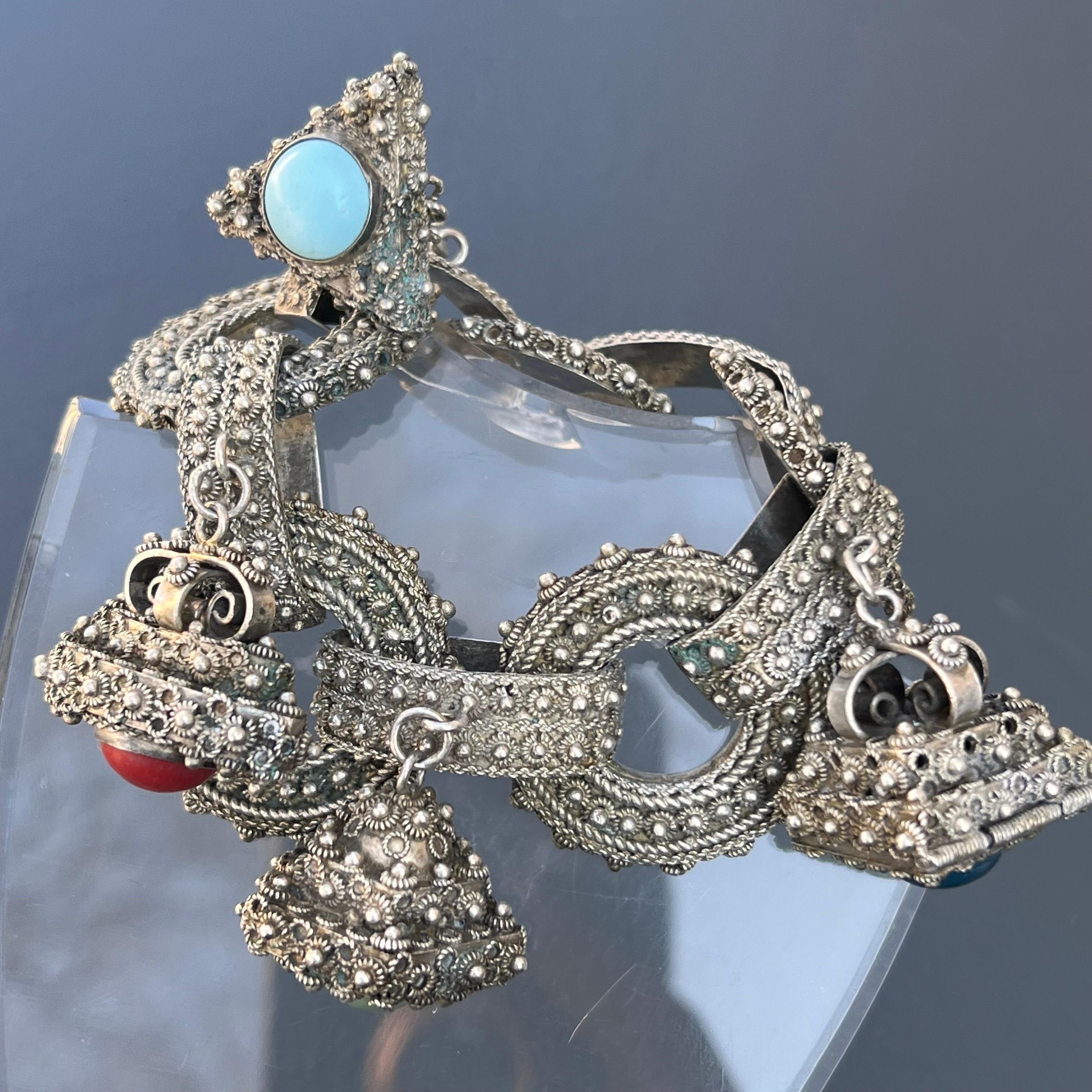 Etruscan Revival Vintage Papa George Fob Charms Locket Bracelet Silver For Sale 7