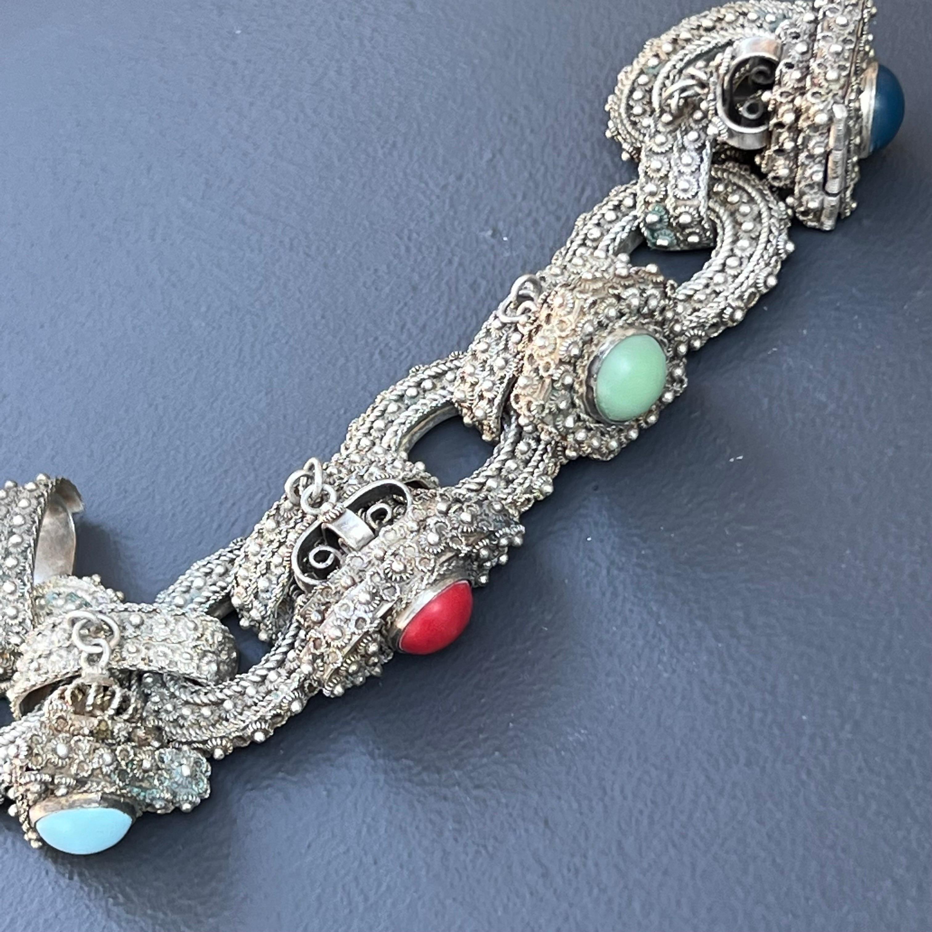 Etruscan Revival Vintage Papa George Fob Charms Locket Bracelet Silver For Sale 4