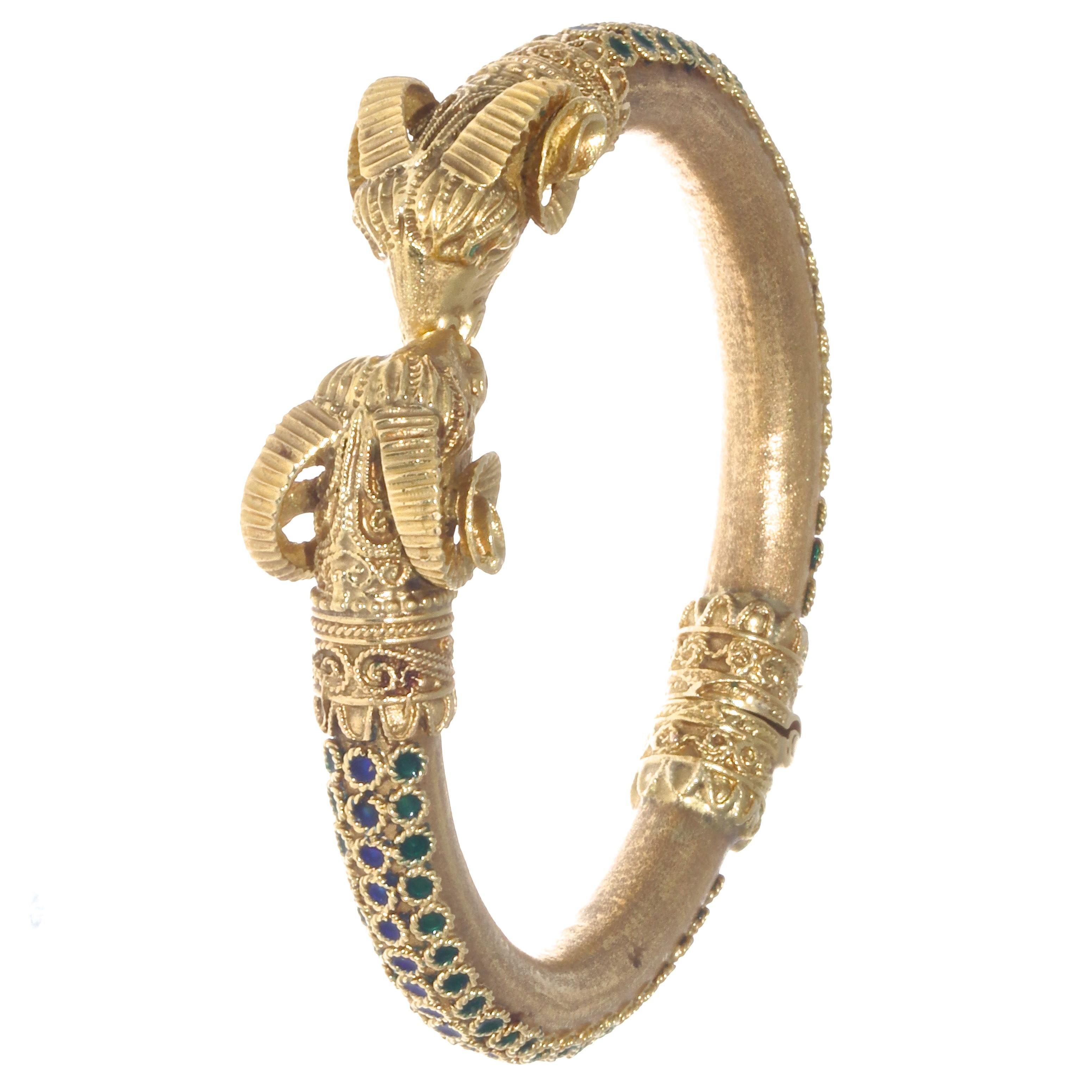 Are you attracted to mythical creatures? Consider this stunning Etruscan ram bracelet. Etruria is an ancient country that existed around 7th century BC. It was located where Tuscany, Italy is now. Etruscans often used rams in their arts. The