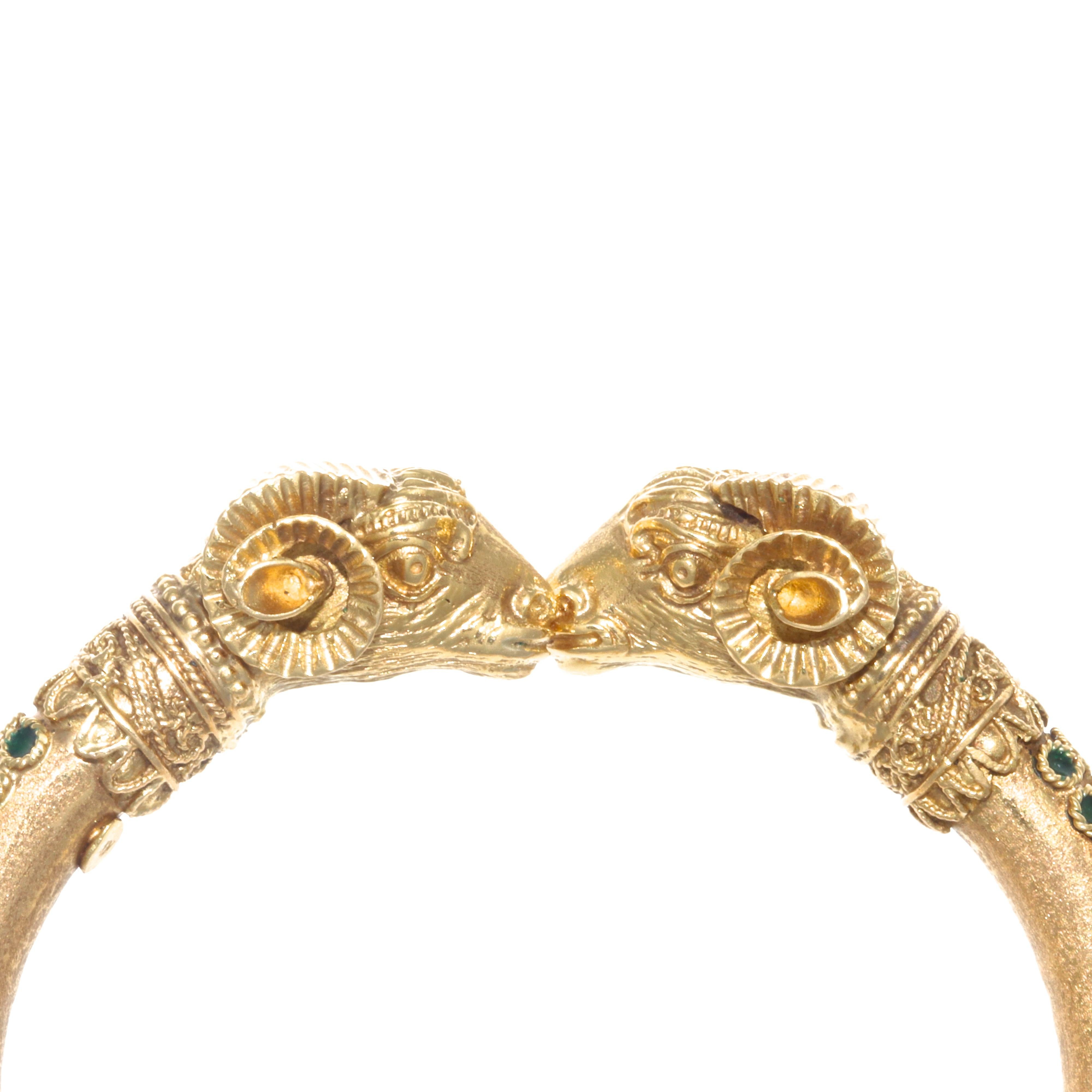 Women's Etruscan Revival Vintage Ram 18 Karat Gold Enamel Bracelet
