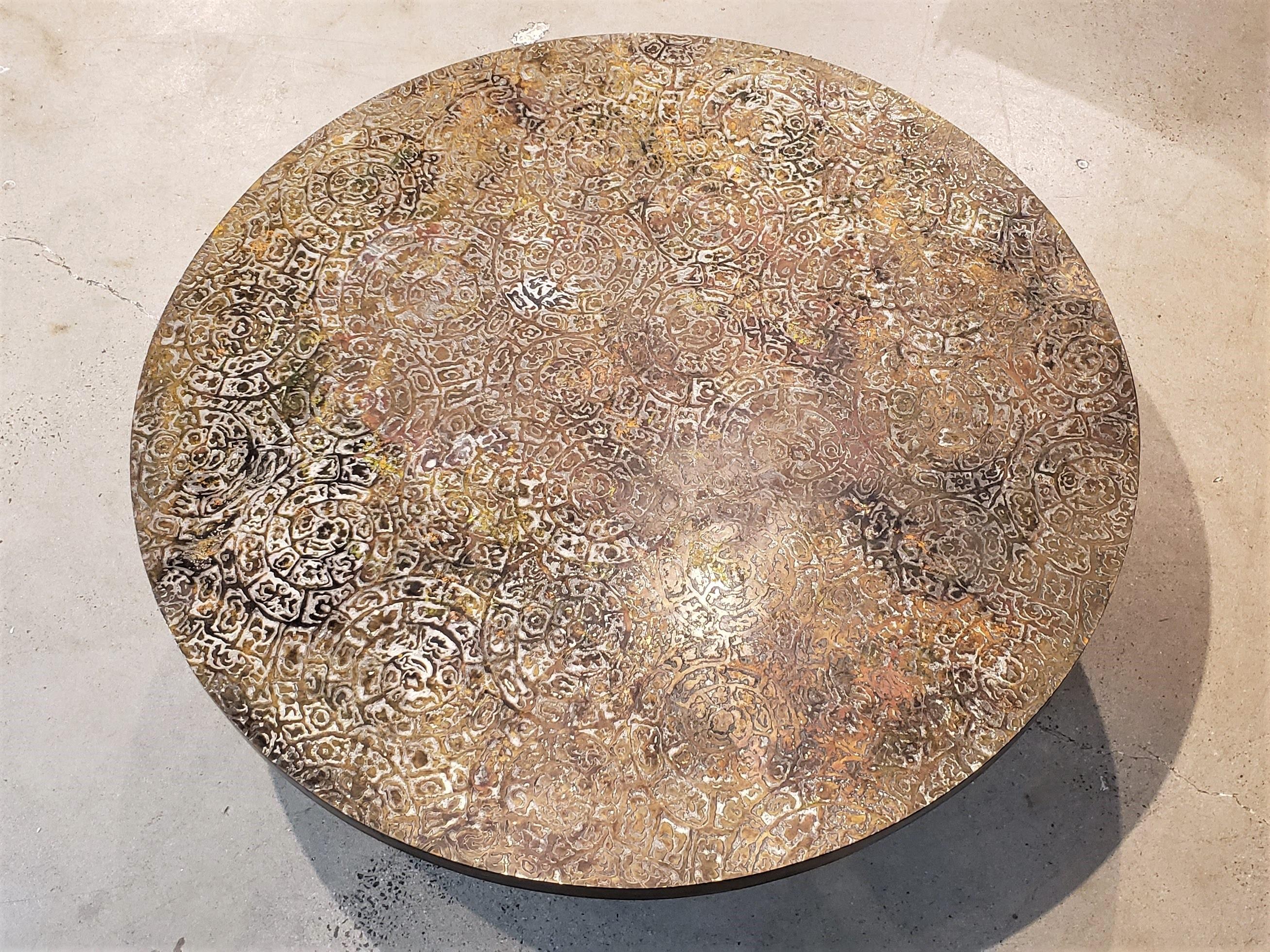 Mid-20th Century Etruscan Round Coffee Table in Bronze & Pewter by Philip & Kelvin Laverne, 1960s
