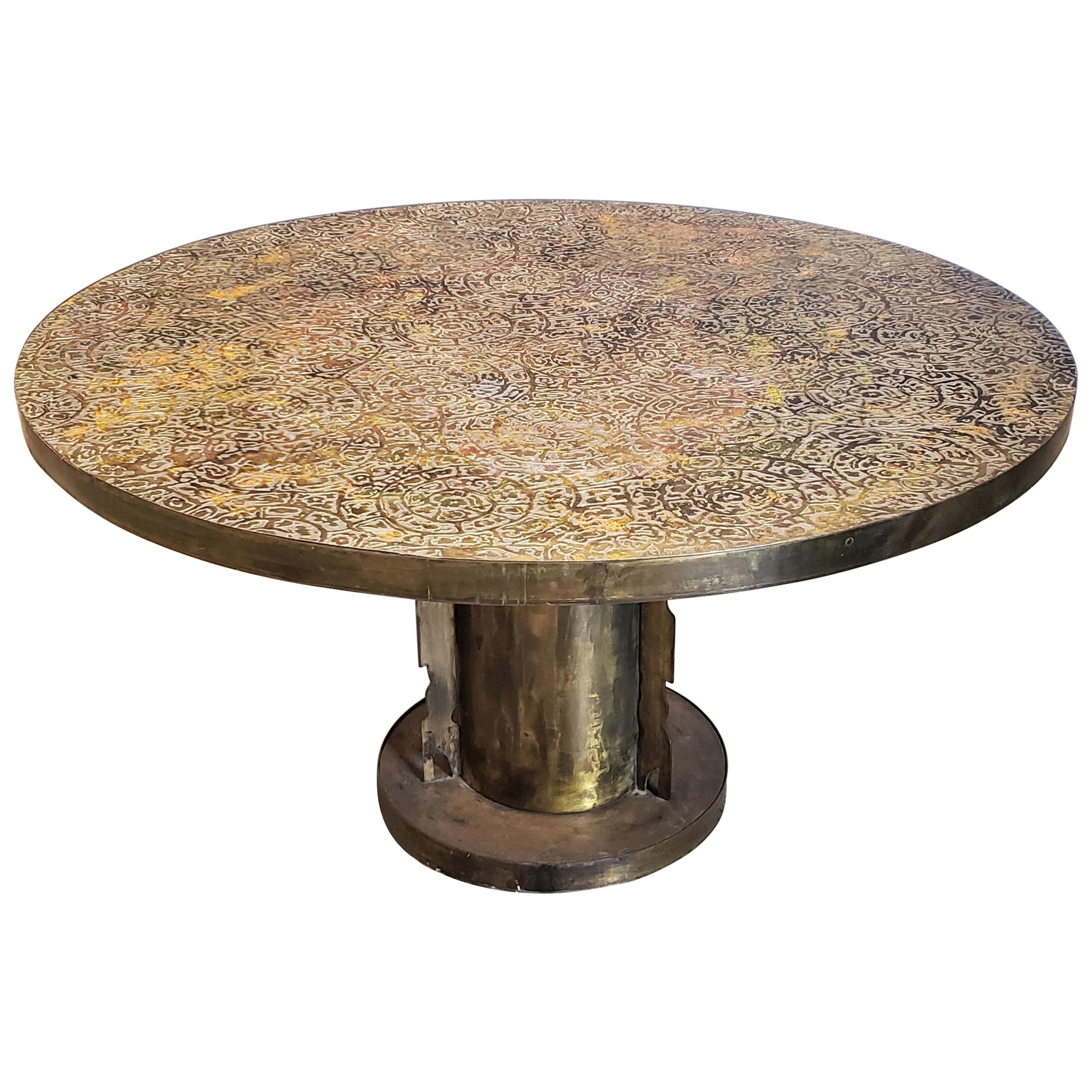 Etruscan Round Coffee Table in Bronze & Pewter by Philip & Kelvin Laverne, 1960s