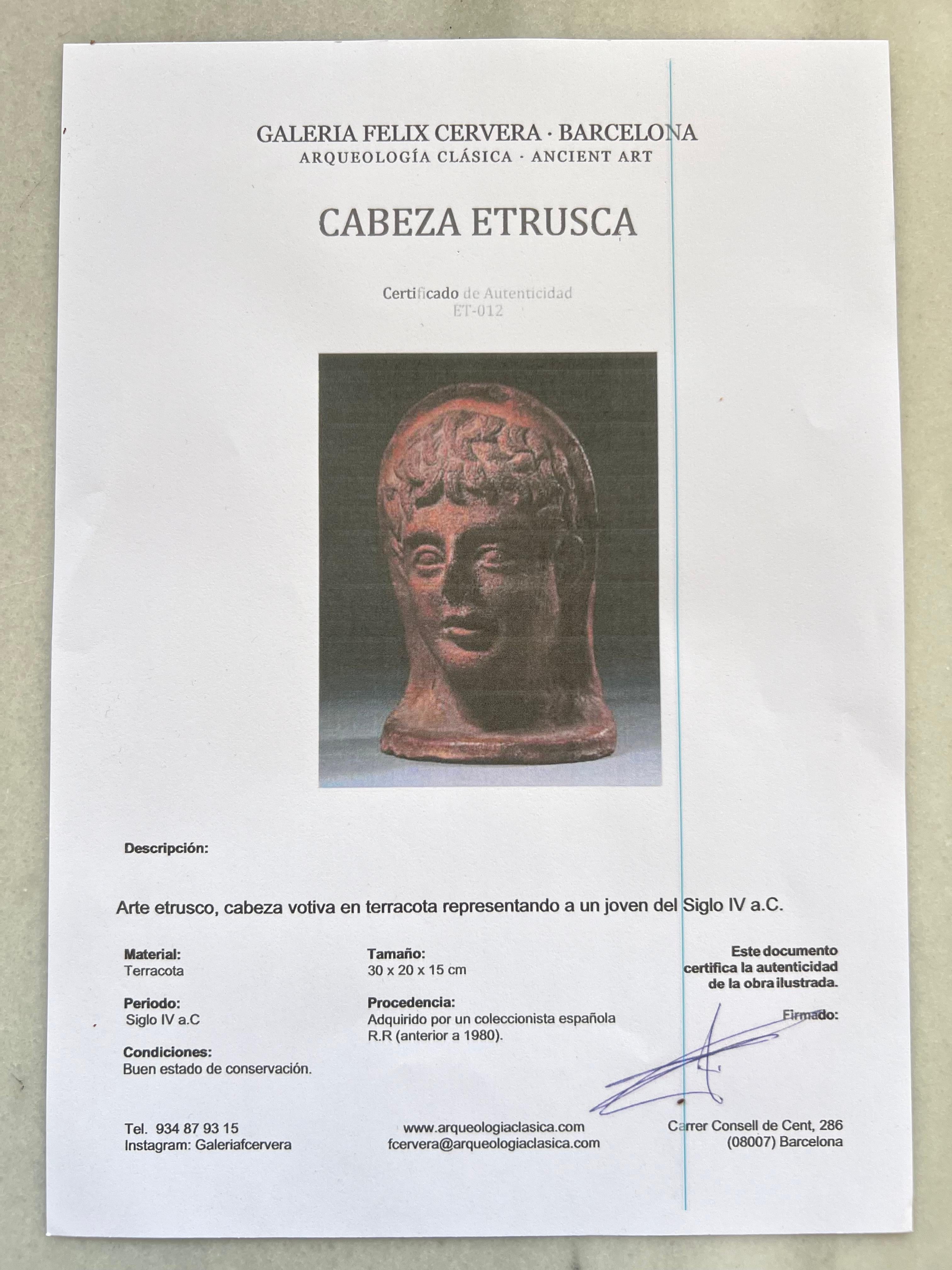 Cabeza de escultura etrusca, siglo IV a.C., Italia en venta 2