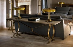 21st Century Grisaille Oak and Brass Etruscan Sofa Table