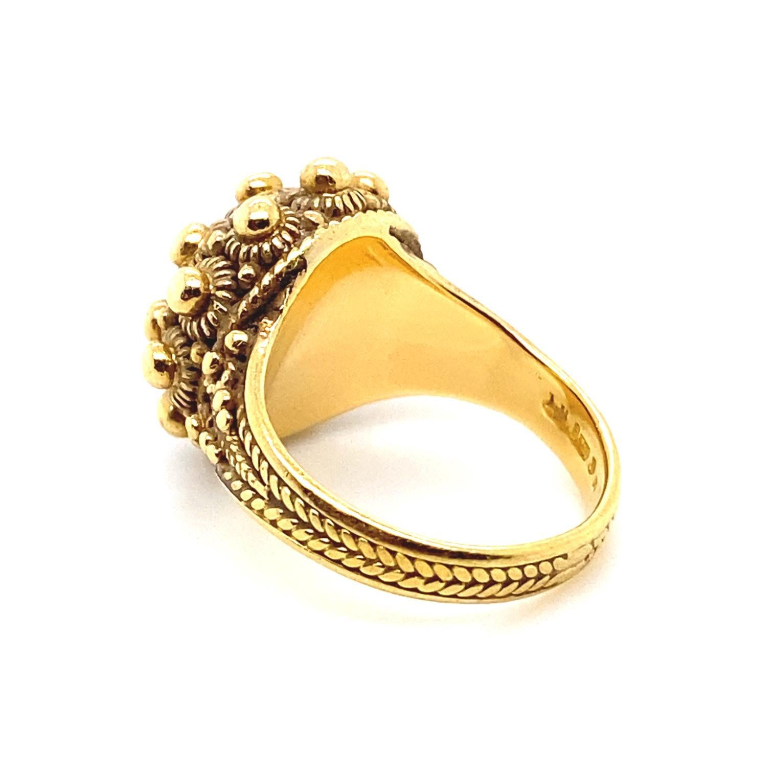 Etruscan Style 18 Karat Yellow Gold Ring For Sale 2