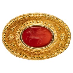 Etruscan Style 18K Gold Pegasus Pendant Brooch with Carnelian Cameo