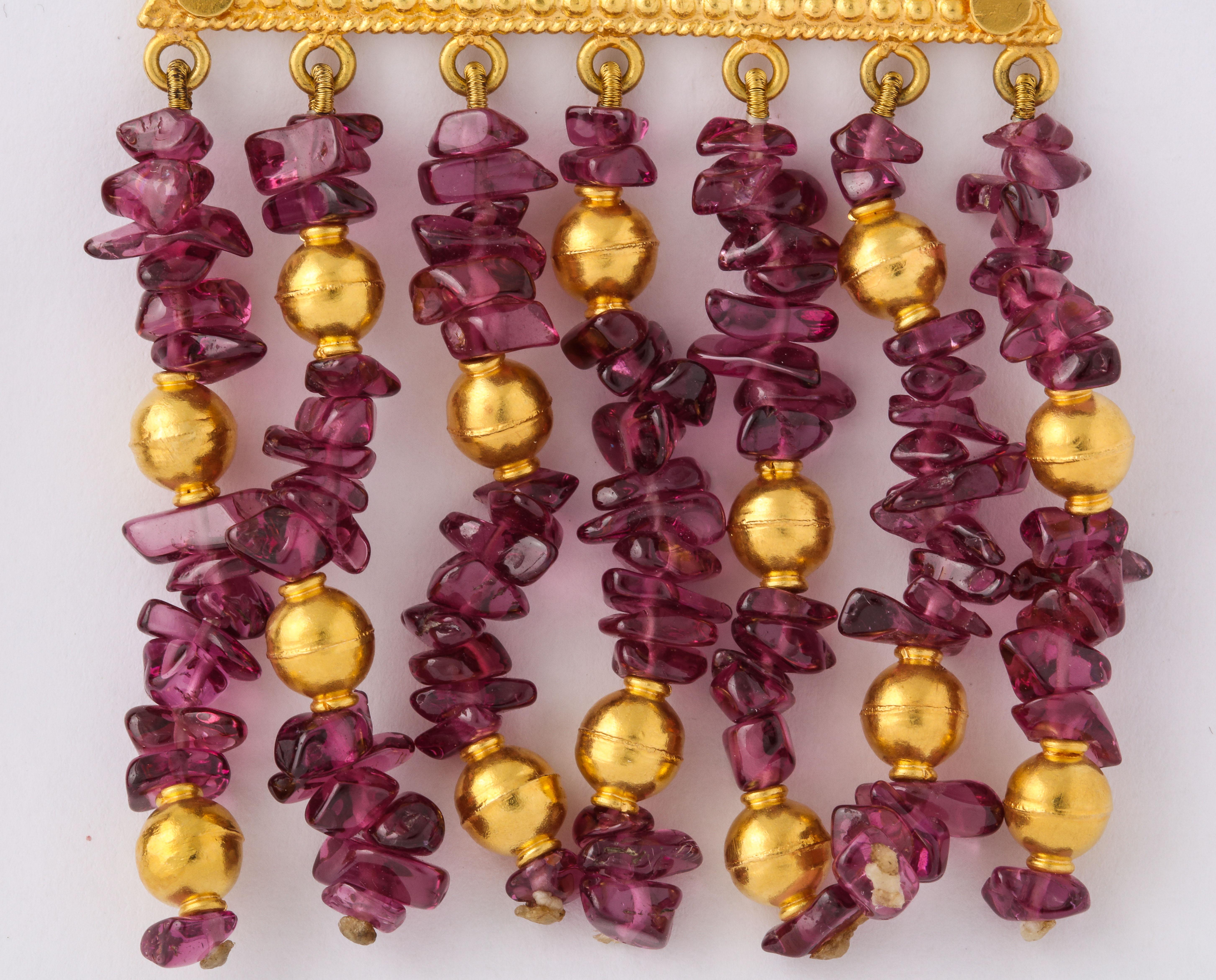 Etruscan Style Amethyst Yellow Gold Earrings In Good Condition For Sale In New York, NY