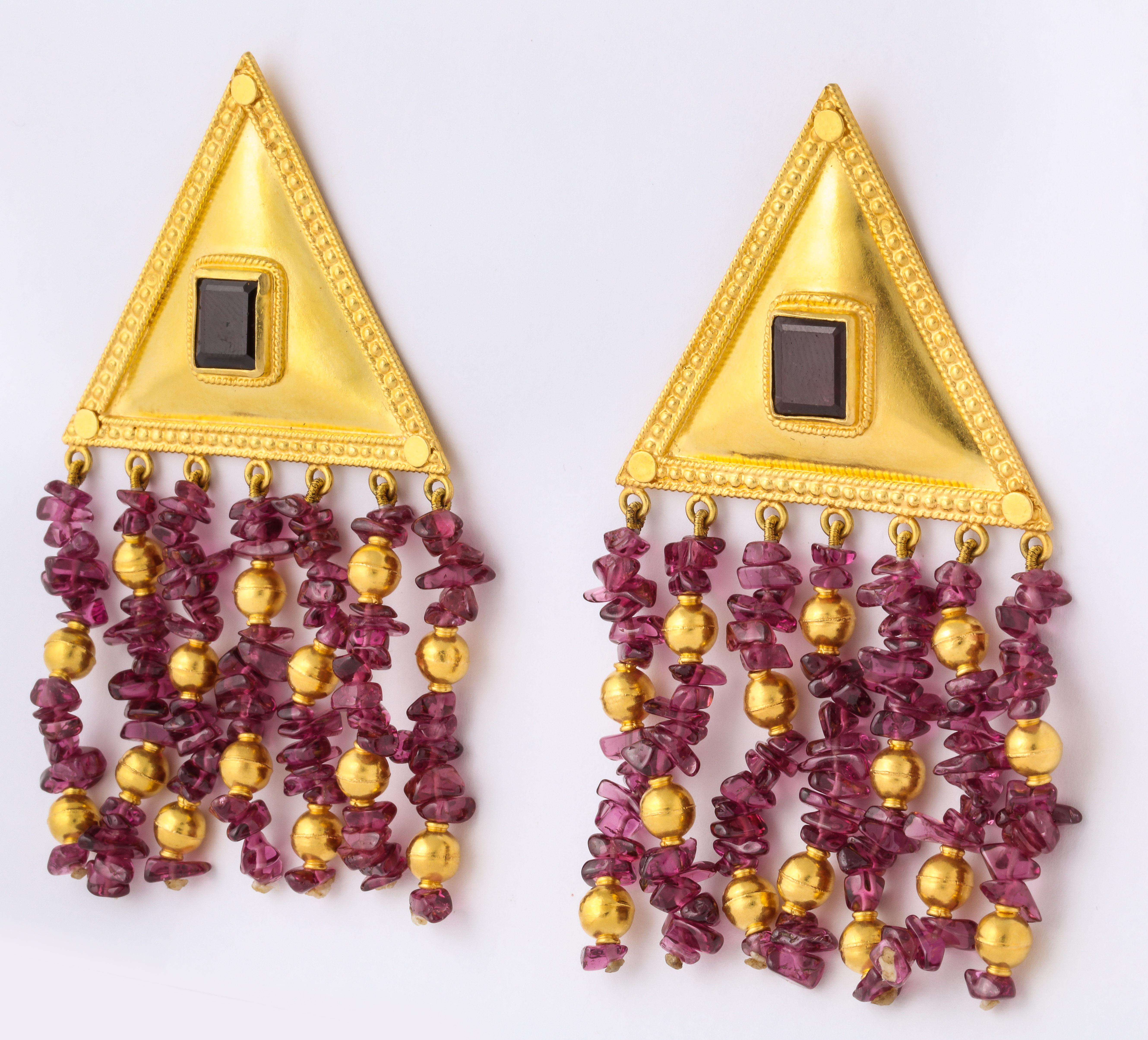 Women's Etruscan Style Amethyst Yellow Gold Earrings For Sale