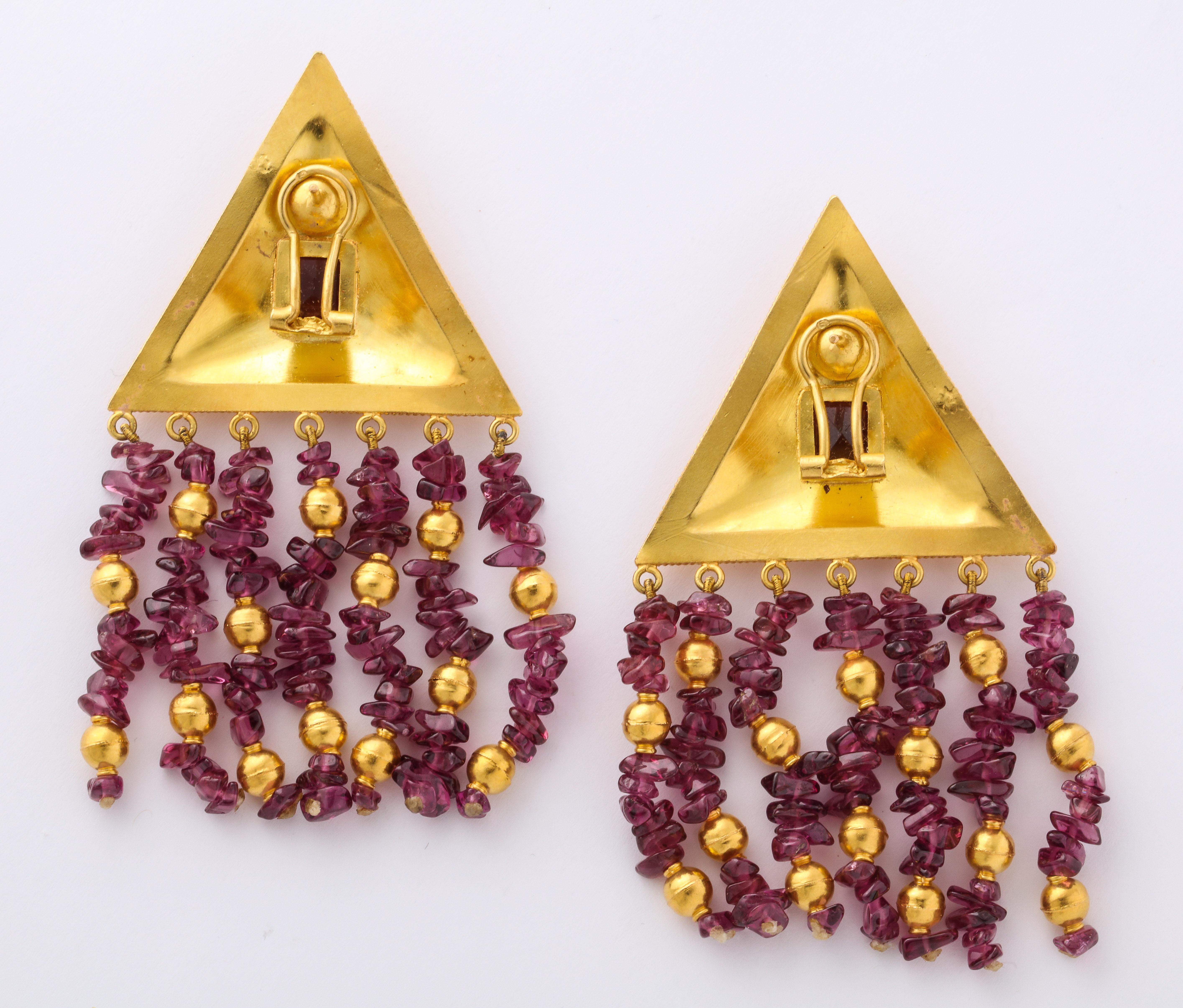 Etruscan Style Amethyst Yellow Gold Earrings For Sale 1