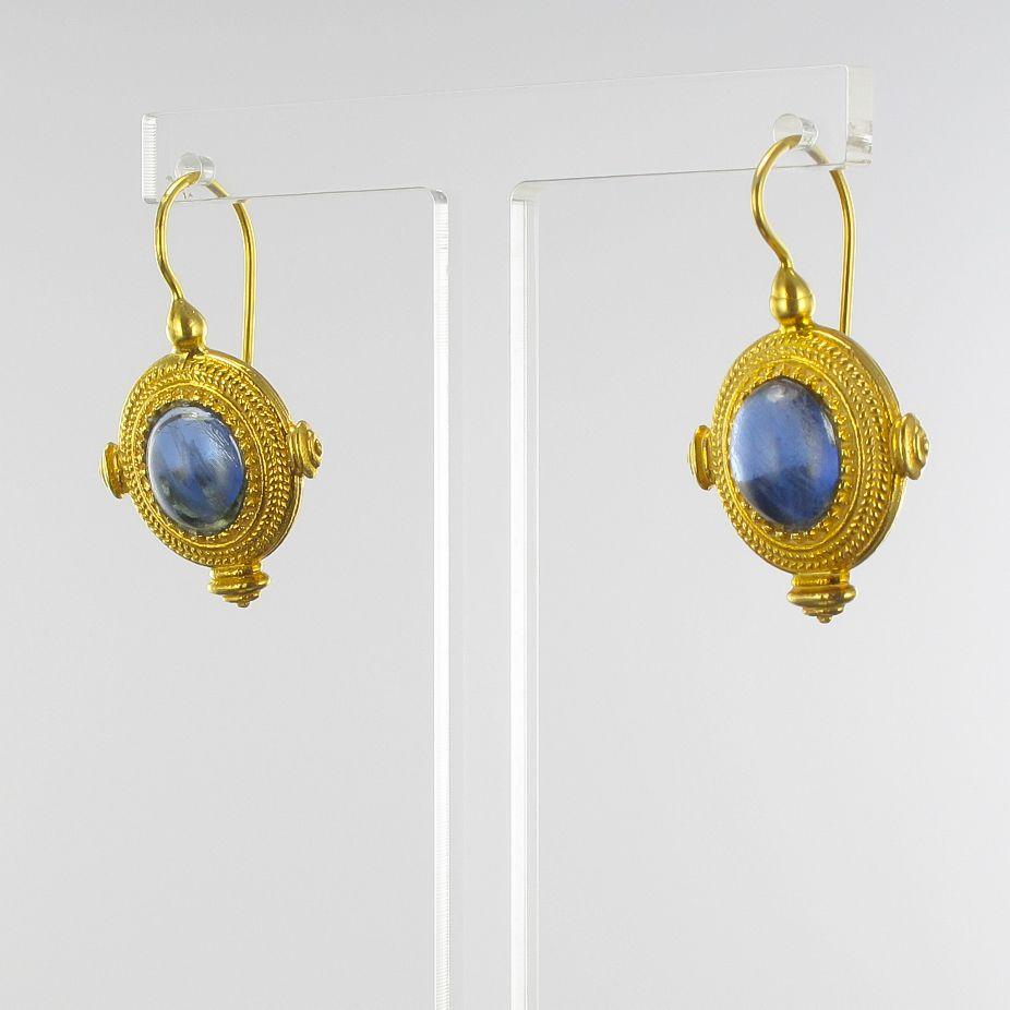 Etruscan Revival Etruscan Style Blue Crystal Vermeil Drop Earrings