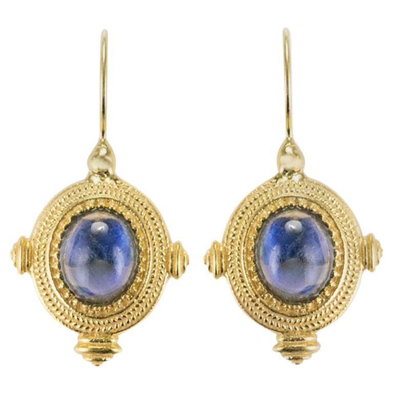 Etruscan Style Blue Crystal Vermeil Drop Earrings