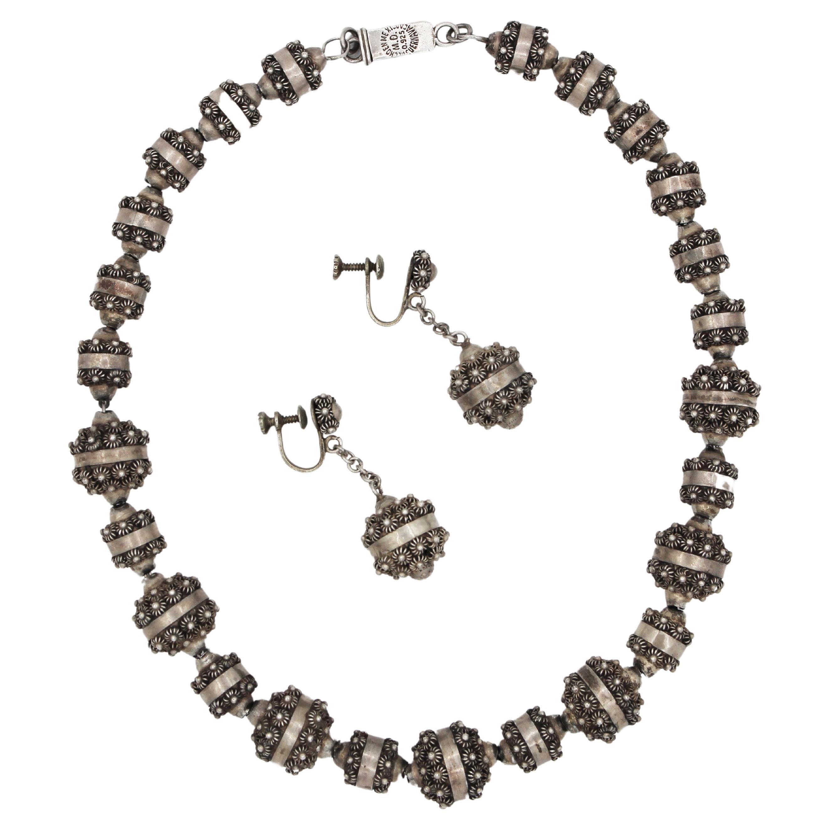 Halskette und Ohrringe aus Sterlingsilber im etruskischen Cuernavaca-Stil im Angebot