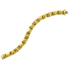 Etruscan Style Diamond 18 Karat Yellow Gold Square Link Bracelet