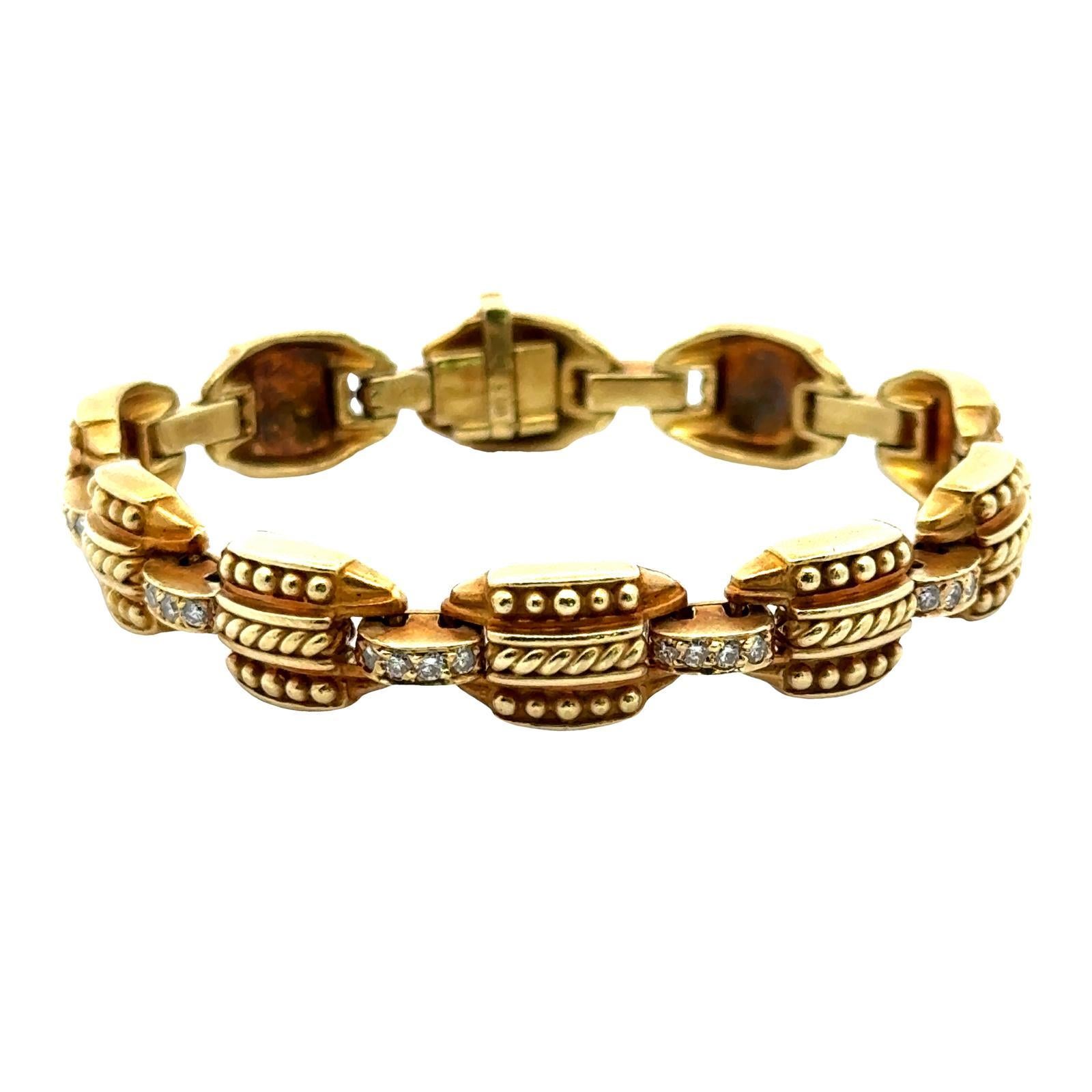 Etruscan Revival Etruscan Style Diamond 18 Karat Yellow Gold Vintage Link Bracelet For Sale