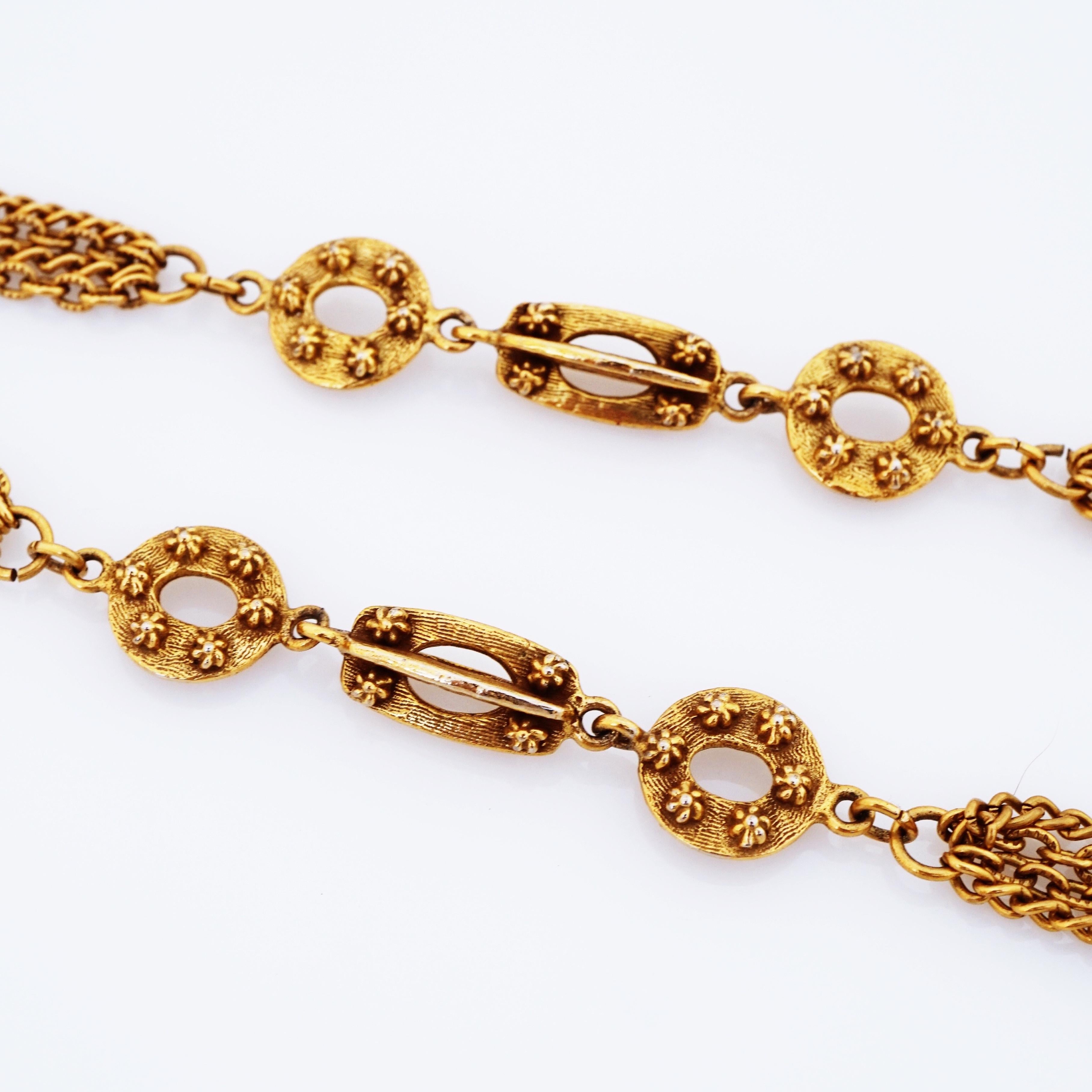 Modern Etruscan Style Gold Chain Fringe Statement Necklace By Goldette, 1970s For Sale