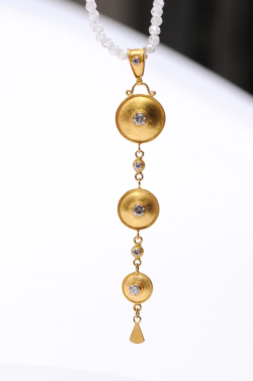 Classical Greek Etruscan Style Gold & Diamond Drop Pendant (pendant only) For Sale