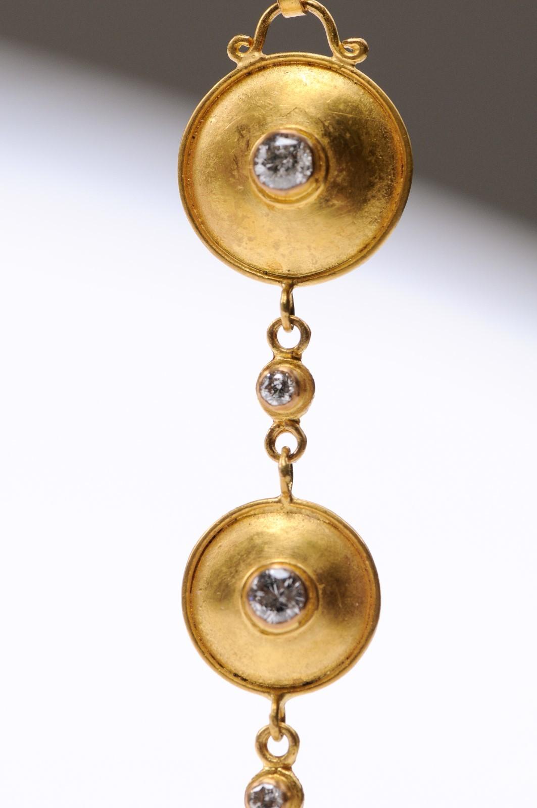 Round Cut Etruscan Style Gold & Diamond Drop Pendant (pendant only) For Sale