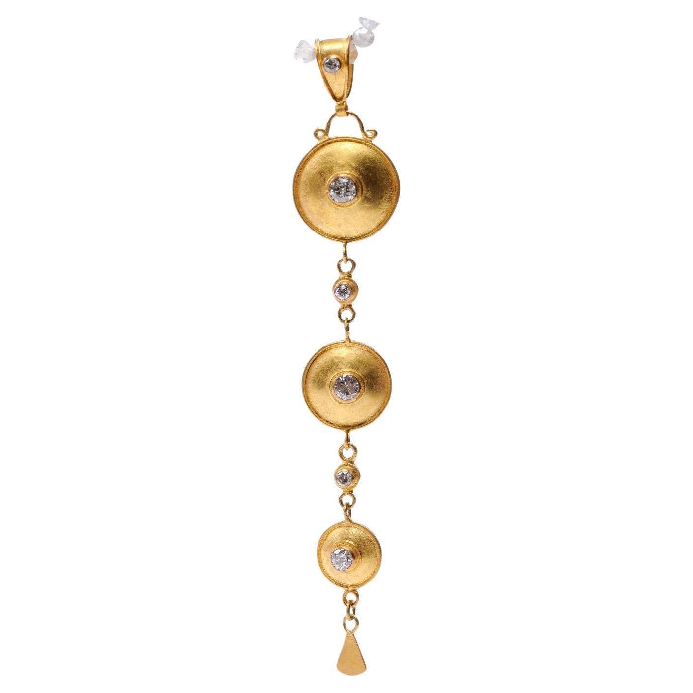Etruscan Style Gold & Diamond Drop Pendant (pendant only) For Sale