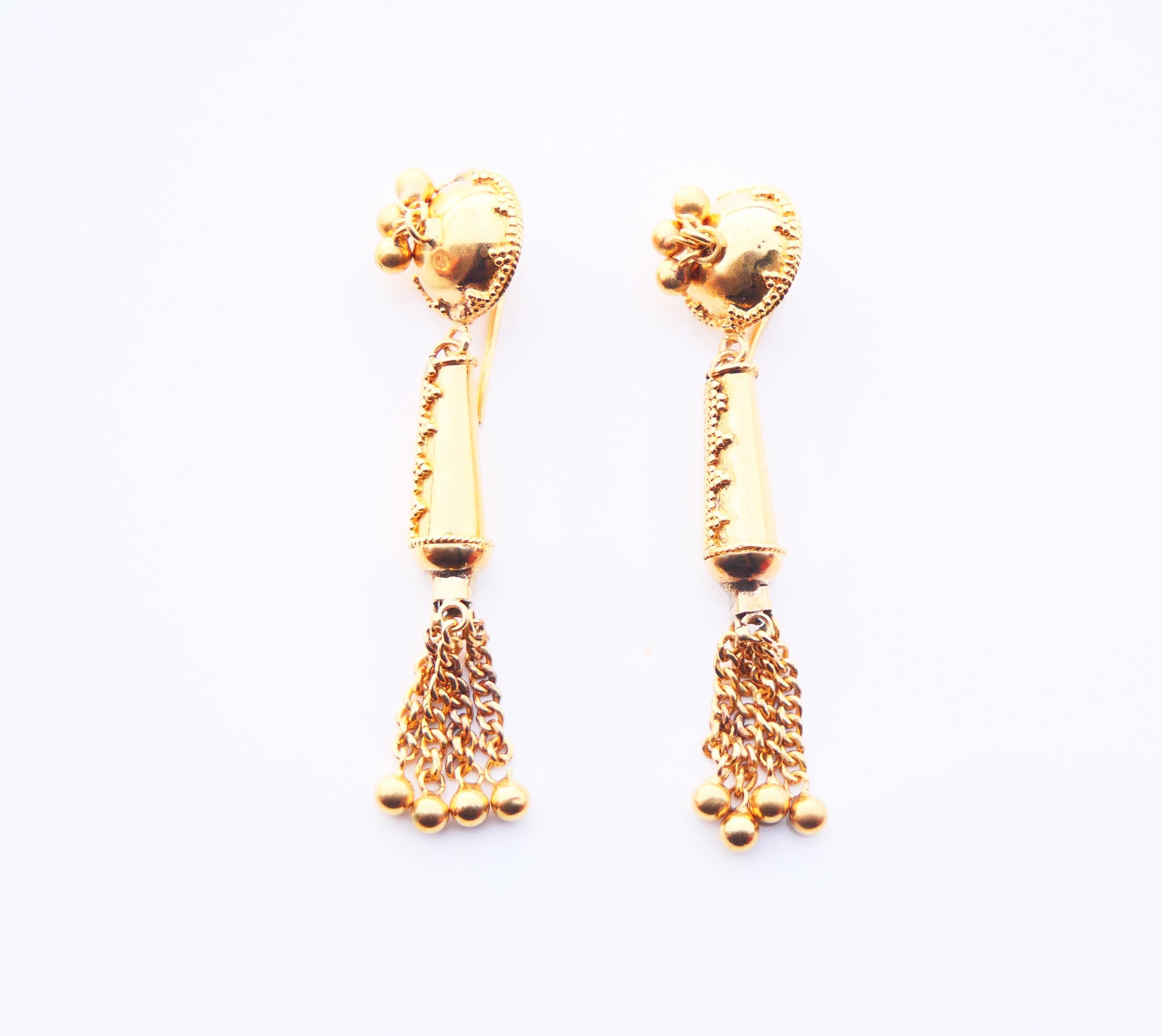 Etruscan Revival Etruscan style Granulated Dangle Earrings solid Yellow 20K Gold / 8.75gr For Sale