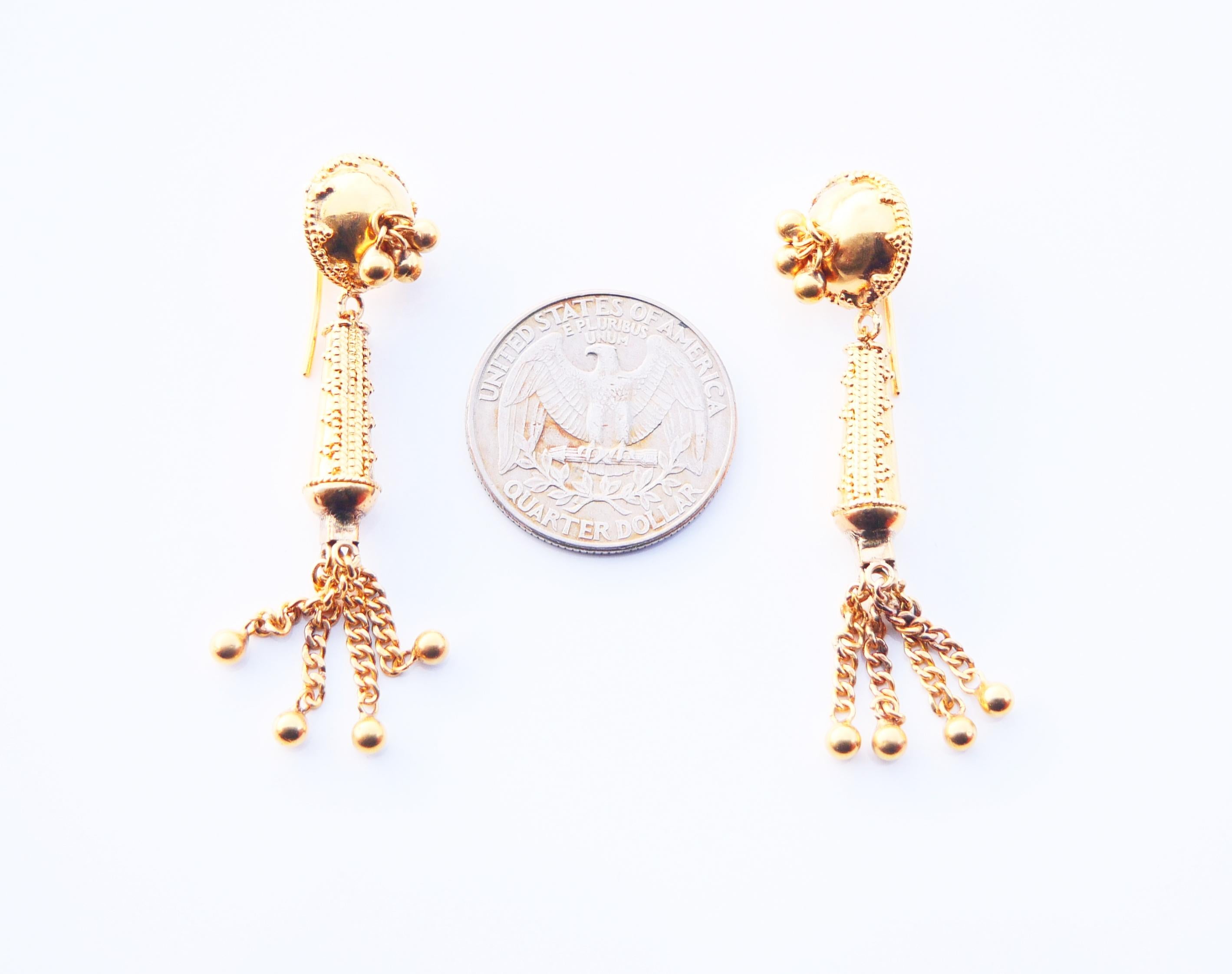 Etruscan style Granulated Dangle Earrings solid Yellow 20K Gold / 8.75gr For Sale 4