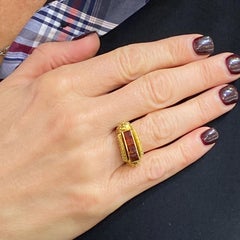 Etruscan Style Honey Citrine Satin Finish Yellow Gold Vintage Ring Signed Birks