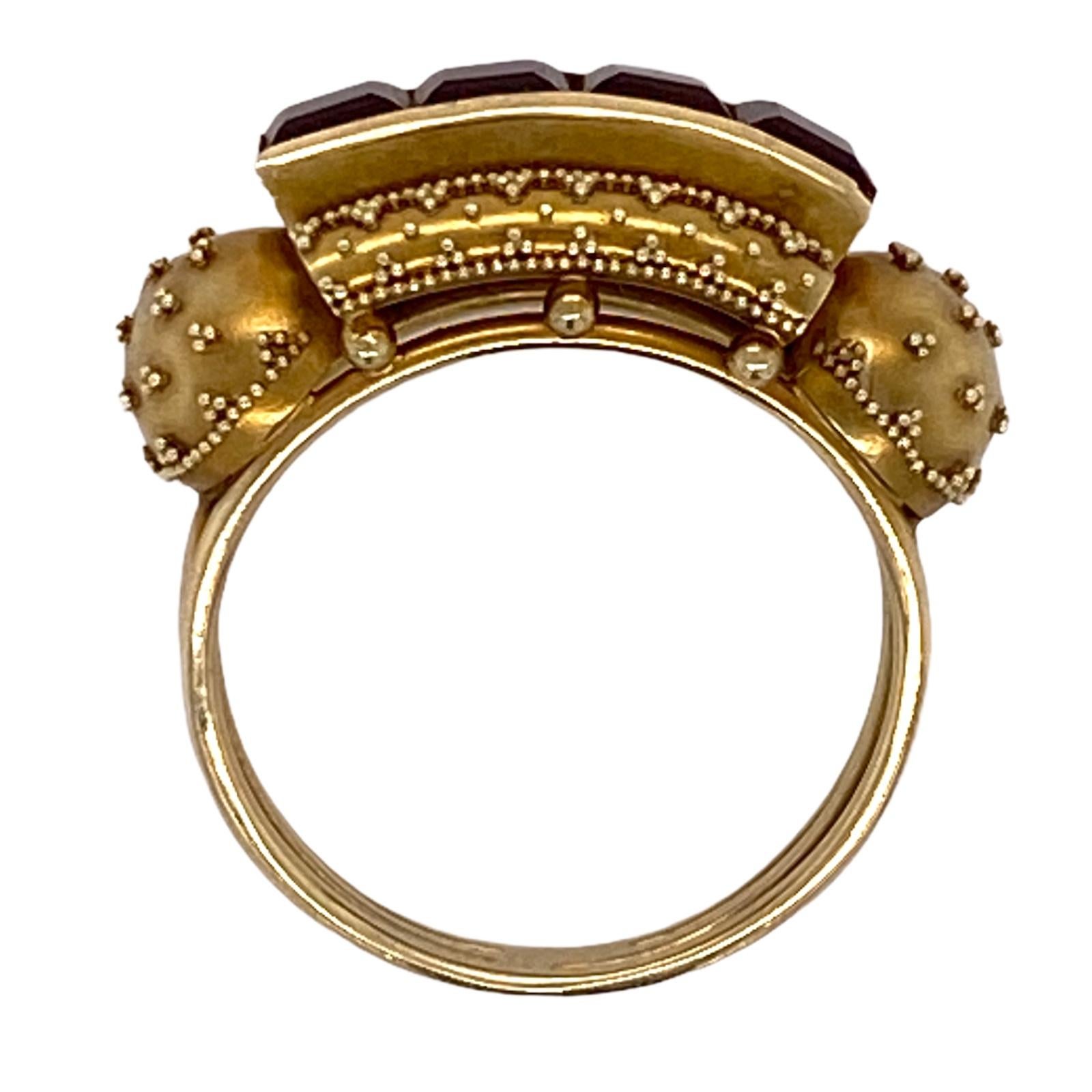 Modern Etruscan Style Honey Citrine Satin Finish Yellow Gold Vintage Ring Signed Birks