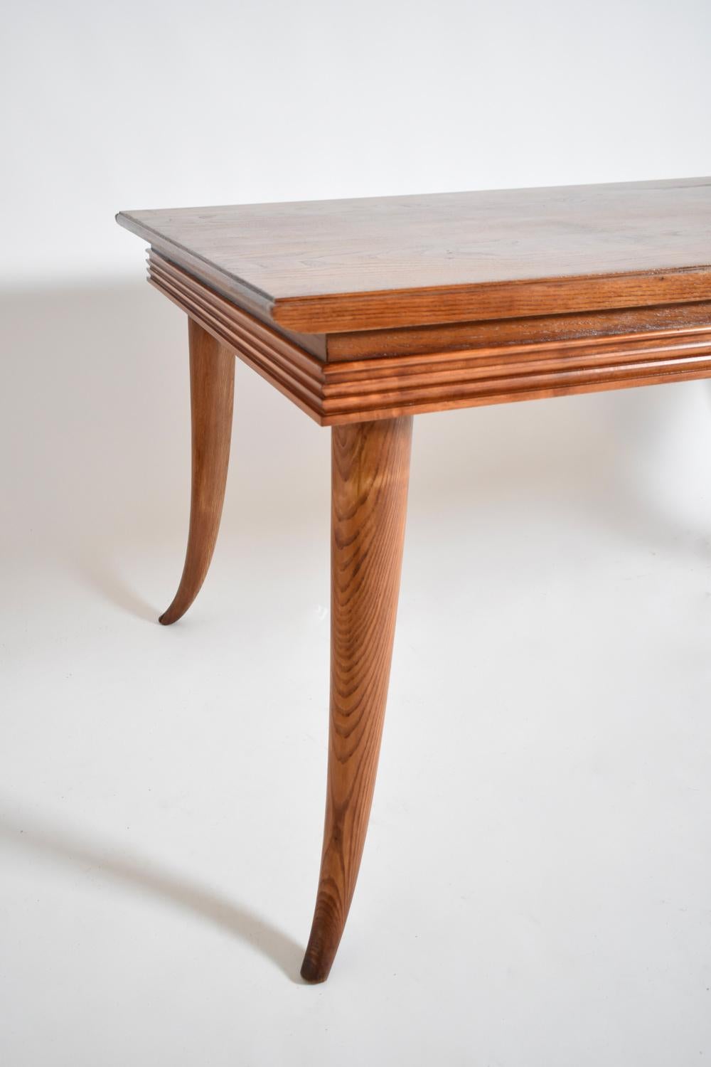 Etruscan style four horns feet rectangular wooden dining table, or desk, or console. Italy 1960s.