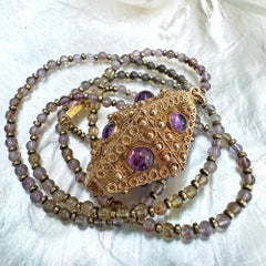 Etruscan-Style Lantern Fob Charm Circa 1960, in 18 Karat Yellow Gold w Amethysts