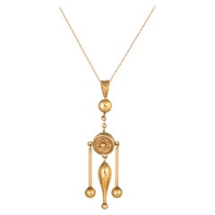 Etruscan Style Necklace 14k Yellow Gold Vintage Jewelry Estate 3 Tier Drop