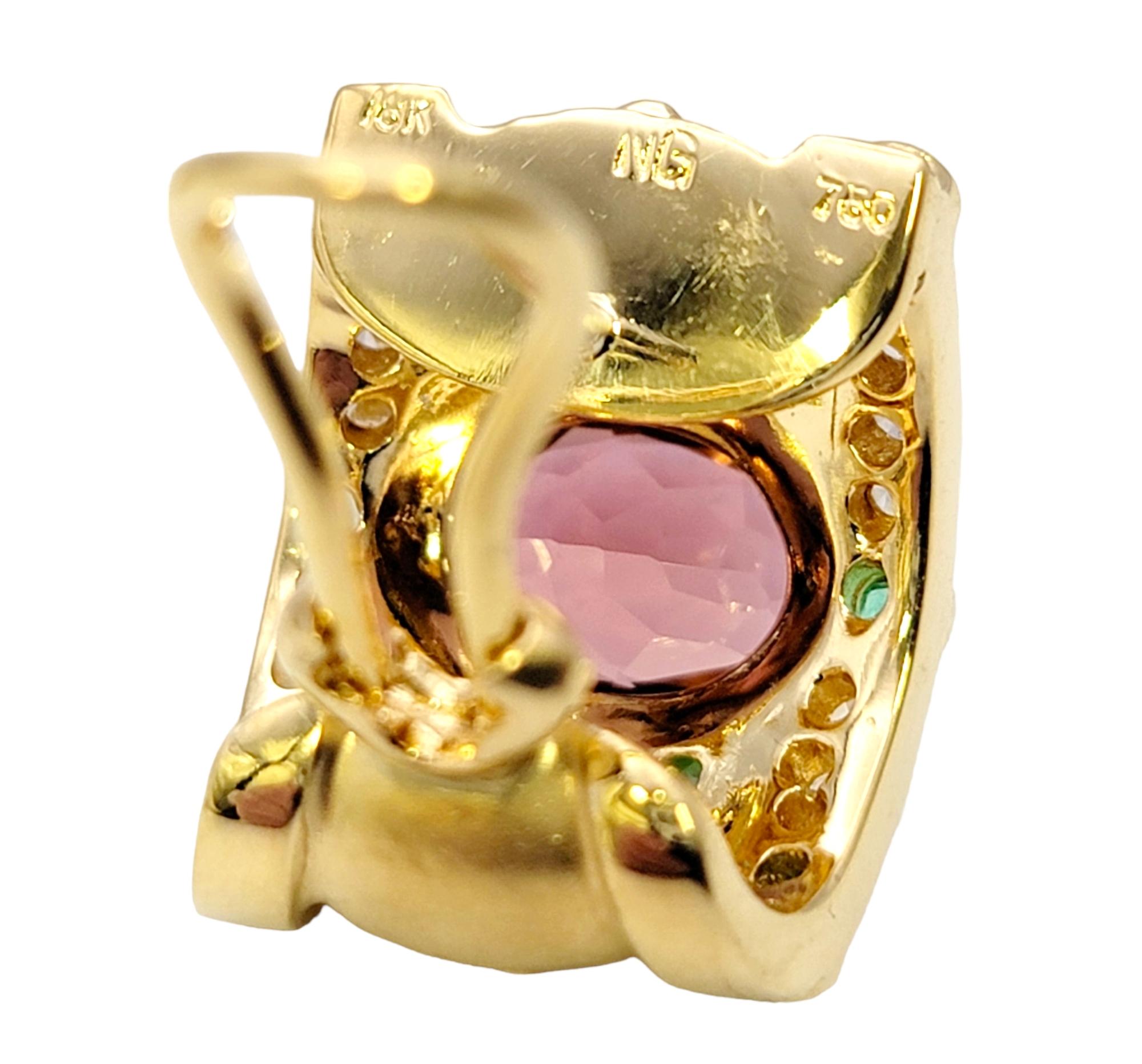 Ohrringe im etruskischen Stil mit Omega-Rücken und Diamanten und rosa und grünem Turmalin  im Angebot 5