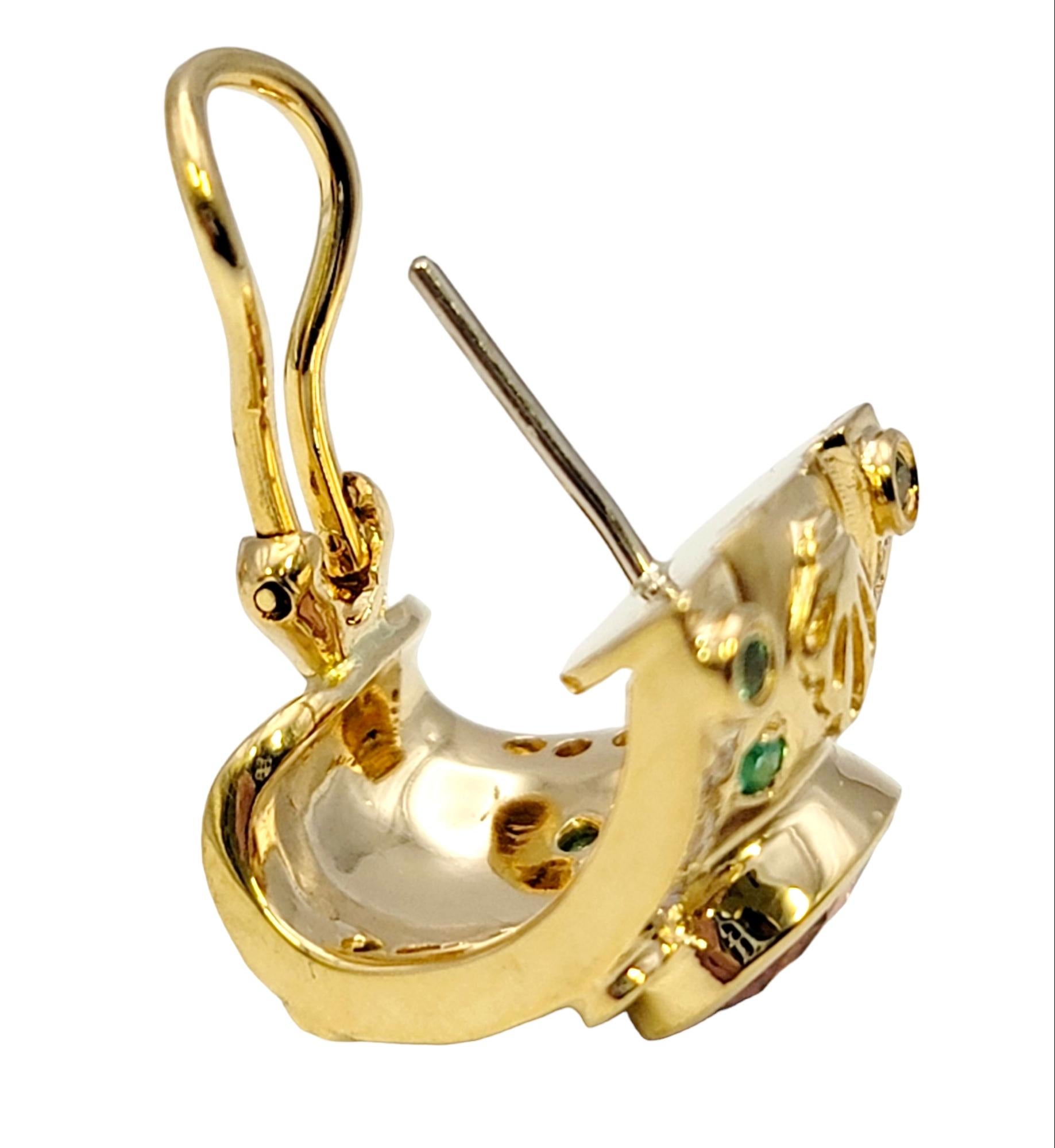 Ohrringe im etruskischen Stil mit Omega-Rücken und Diamanten und rosa und grünem Turmalin  im Angebot 3
