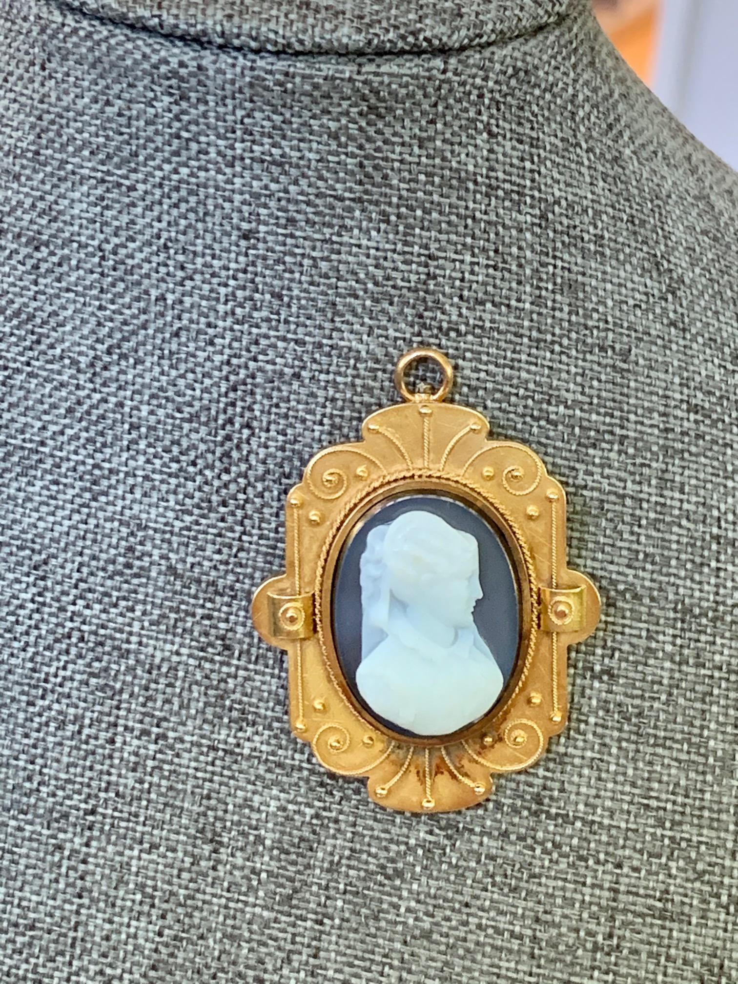 Etruscan Style Stone Cameo Pin/Pendant  In Good Condition For Sale In St. Louis Park, MN