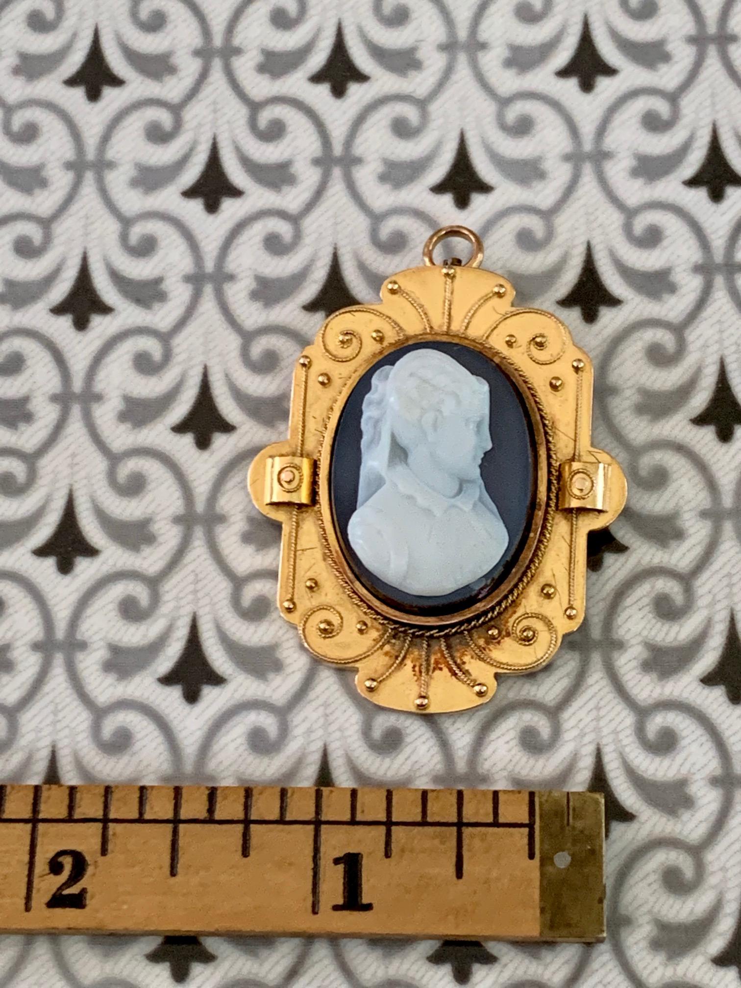 Women's or Men's Etruscan Style Stone Cameo Pin/Pendant  For Sale